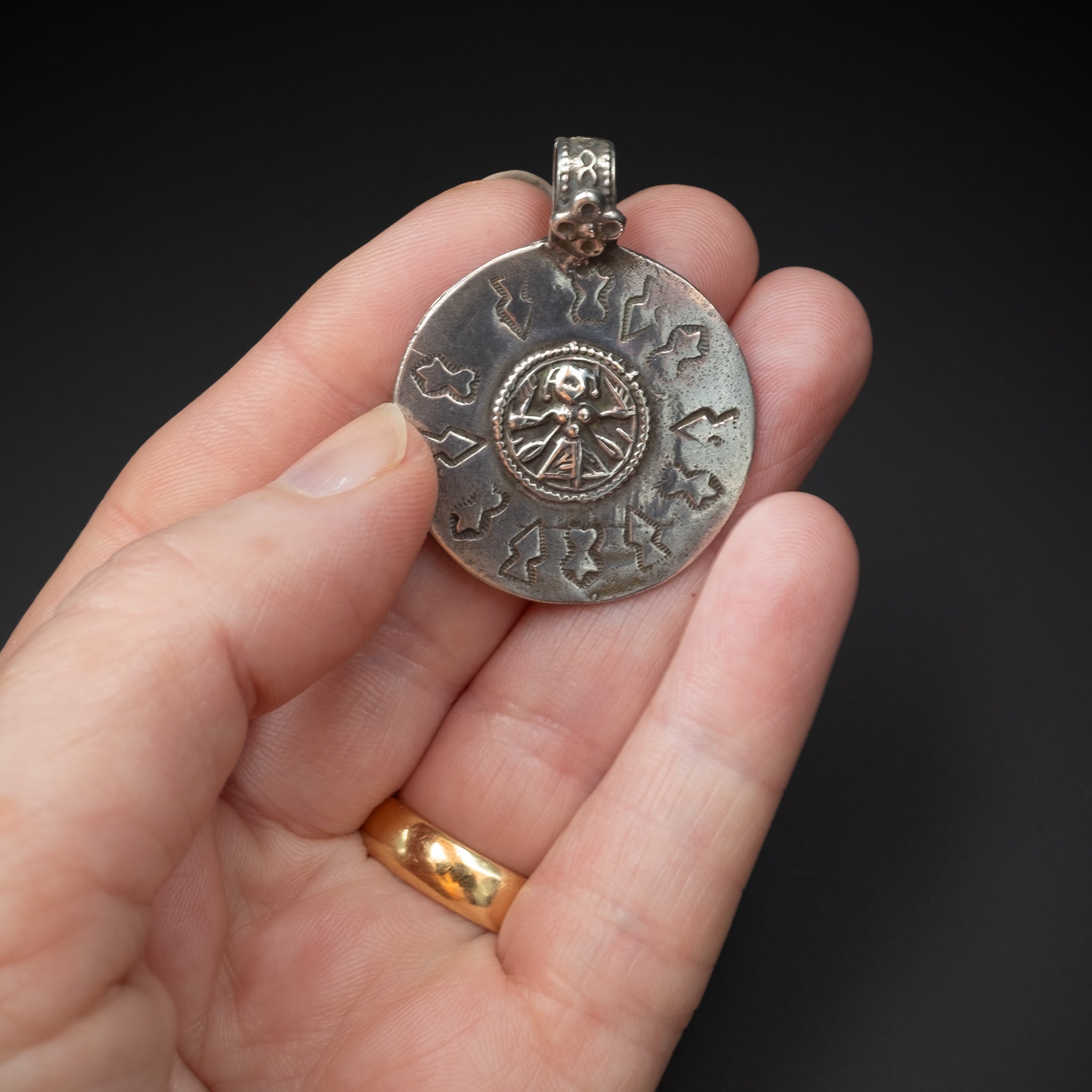 Old Hindu Silver Plaque 'Patri' Amulet Pendant, Rajasthan, India