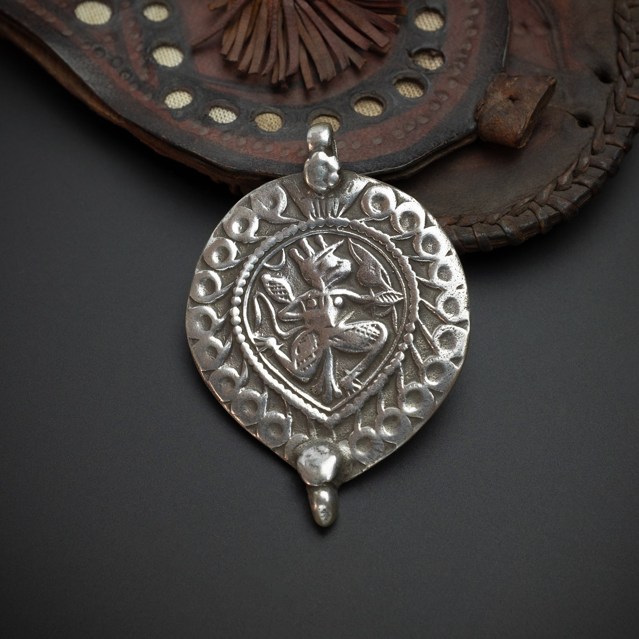 Old Hindu Silver Plaque 'Patri' Amulet Pendant, Rajasthan, India