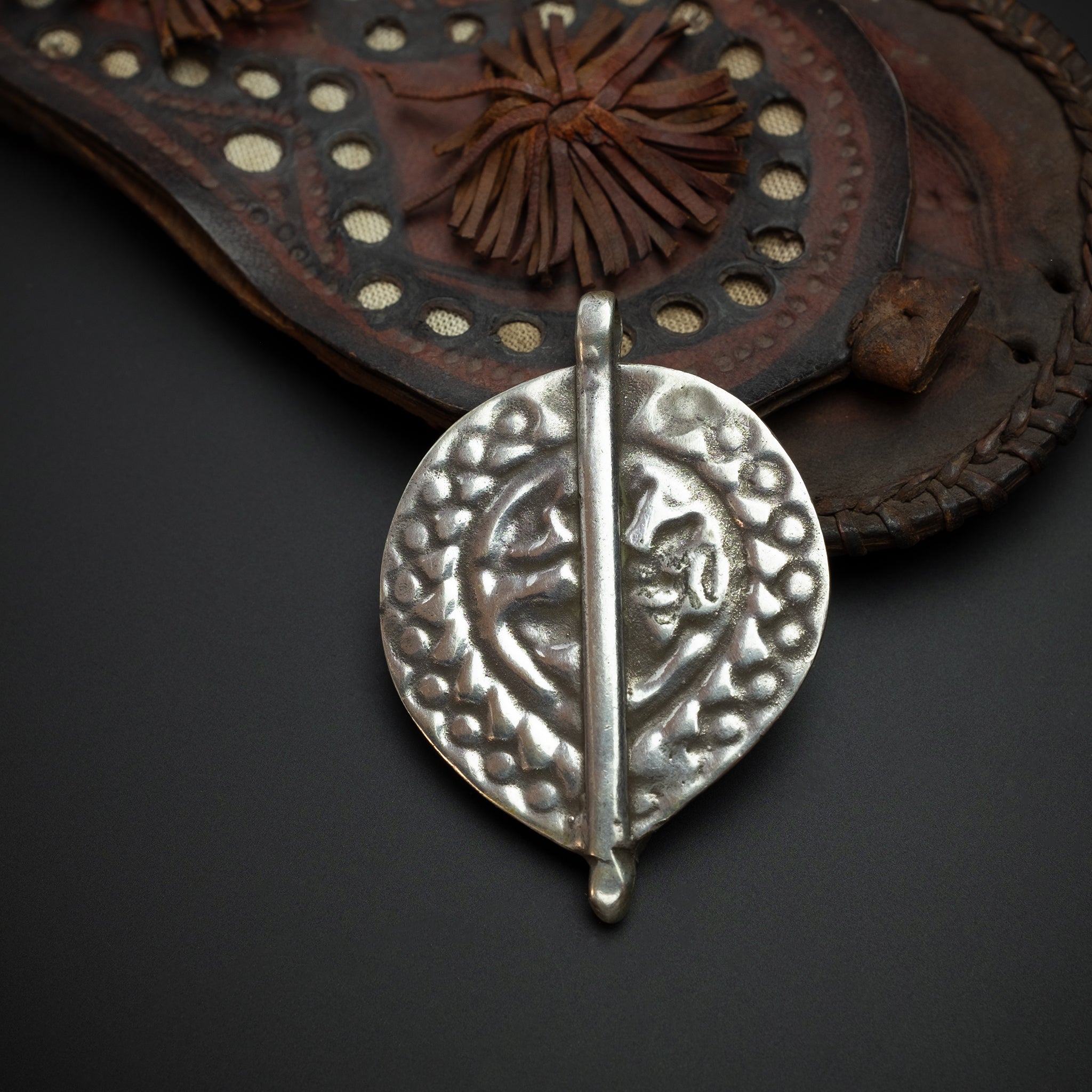 Old Hindu Silver Plaque 'Patri' Amulet Pendant, Rajasthan, India