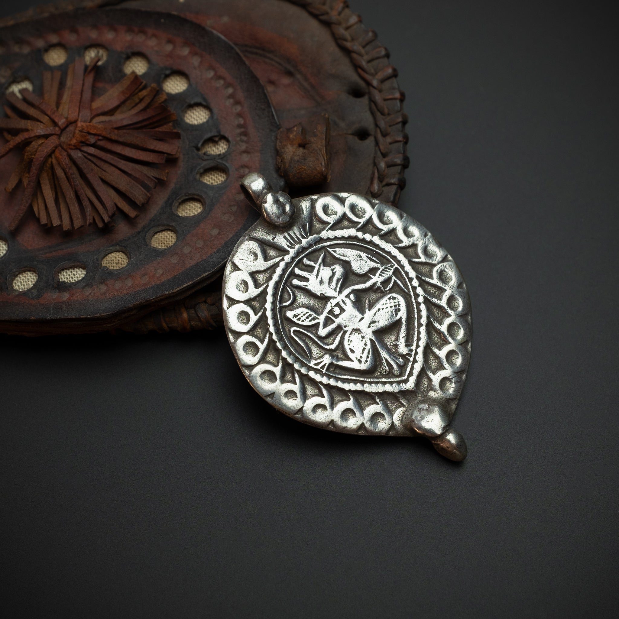Old Hindu Silver Plaque 'Patri' Amulet Pendant, Rajasthan, India