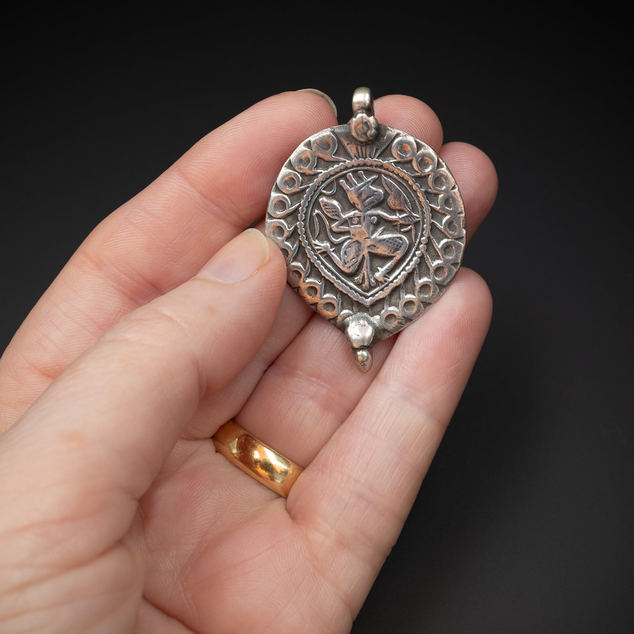 Old Hindu Silver Plaque 'Patri' Amulet Pendant, Rajasthan, India