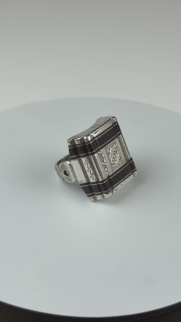 Vintage Tuareg Silver & Ebony Ring, Mauritania