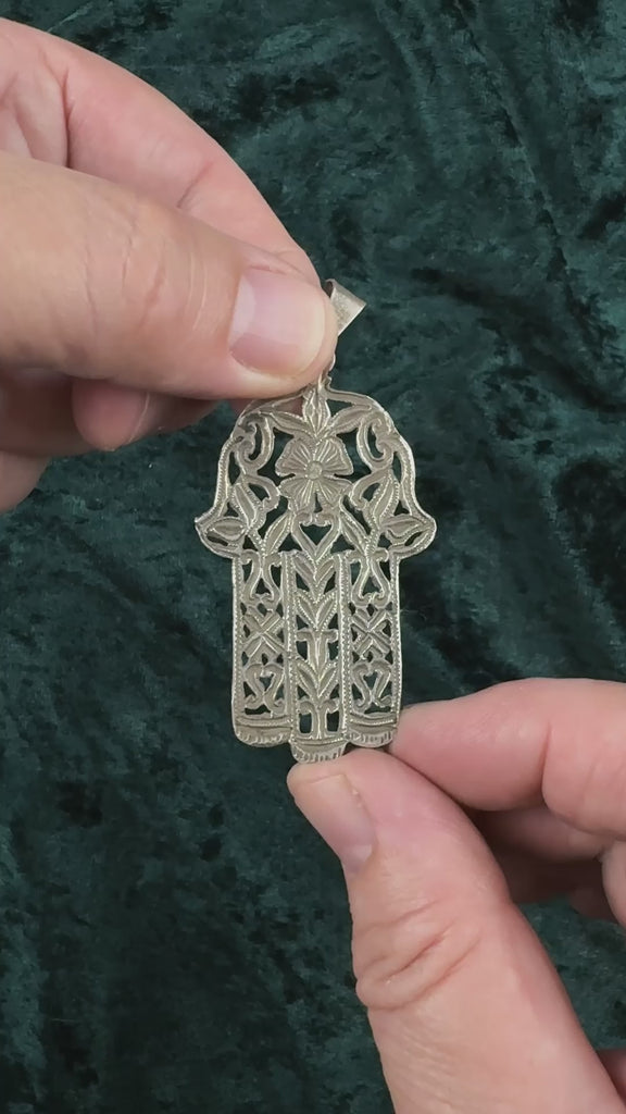 Ornate Silver Khamsa (Hamsa), Morocco - Hallmarked