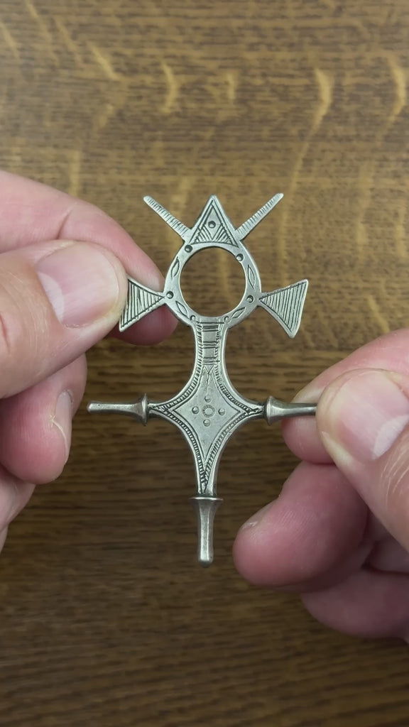 1960s Tuareg silver cross, reversible, engraved design.