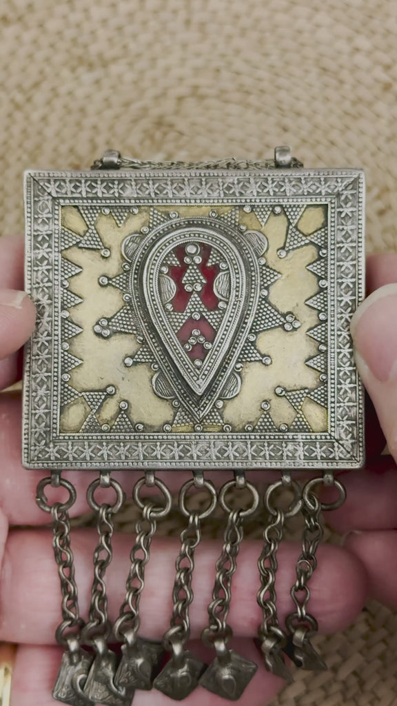 Beautiful Antique Silver Gilded Kazakh Pendant & Chain, Central Asia