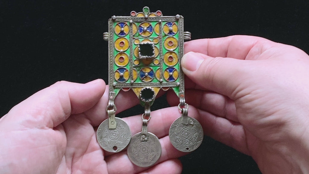 Old Silver & Enamel Amulet from Morocco | Vintage Ethnic Jewellery