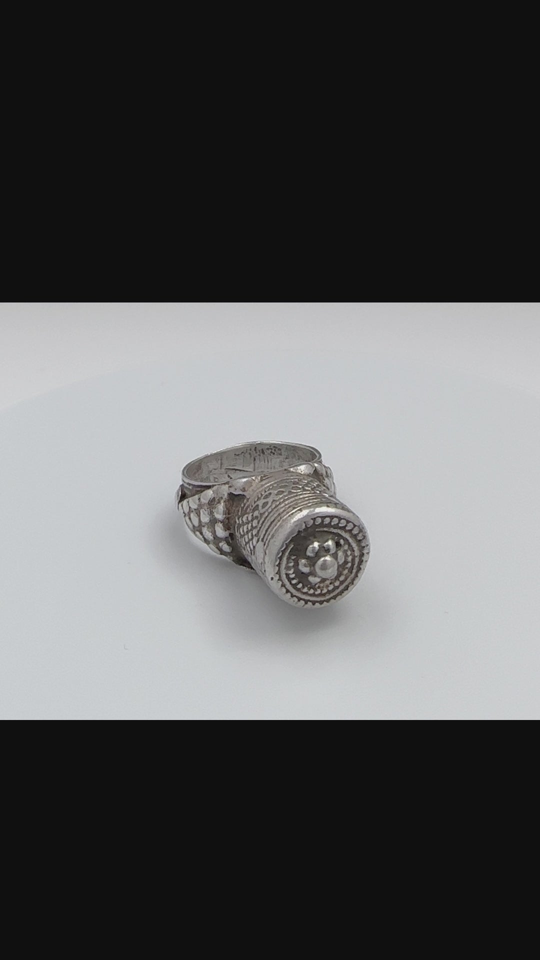 Old 1930s Silver Tower Ring, Yemen