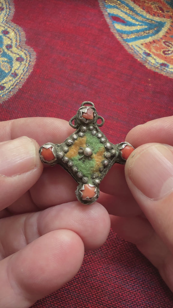 Rare Antique Figuig Enamel Cross