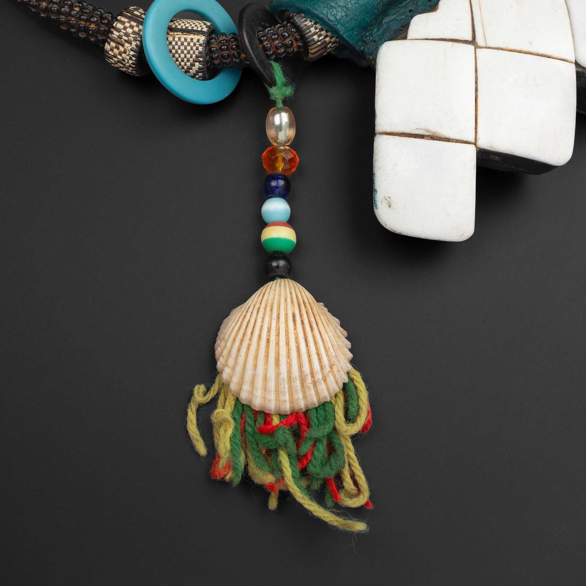 Vintage Tuareg Leather & Shell Khomissar Amulet Necklace, Niger/Mali