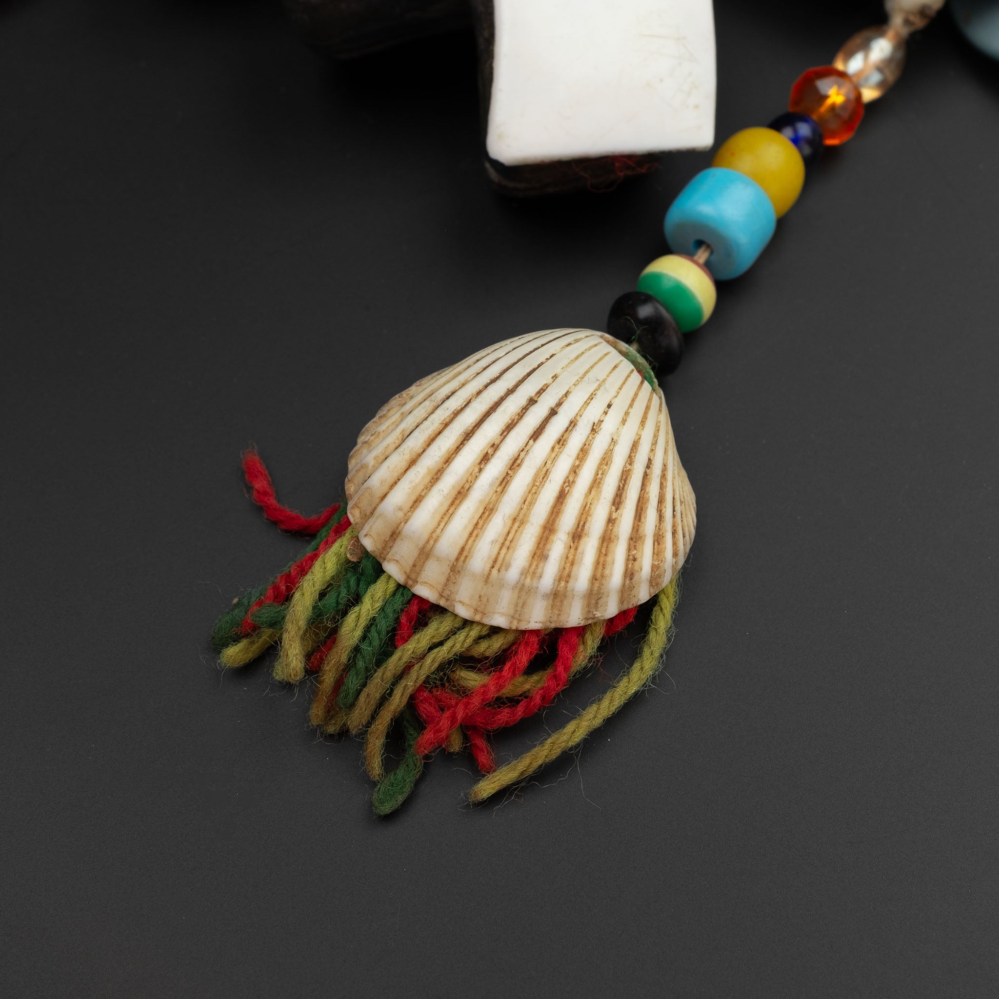 Vintage Tuareg Leather & Shell Khomissar Amulet Necklace, Niger/Mali