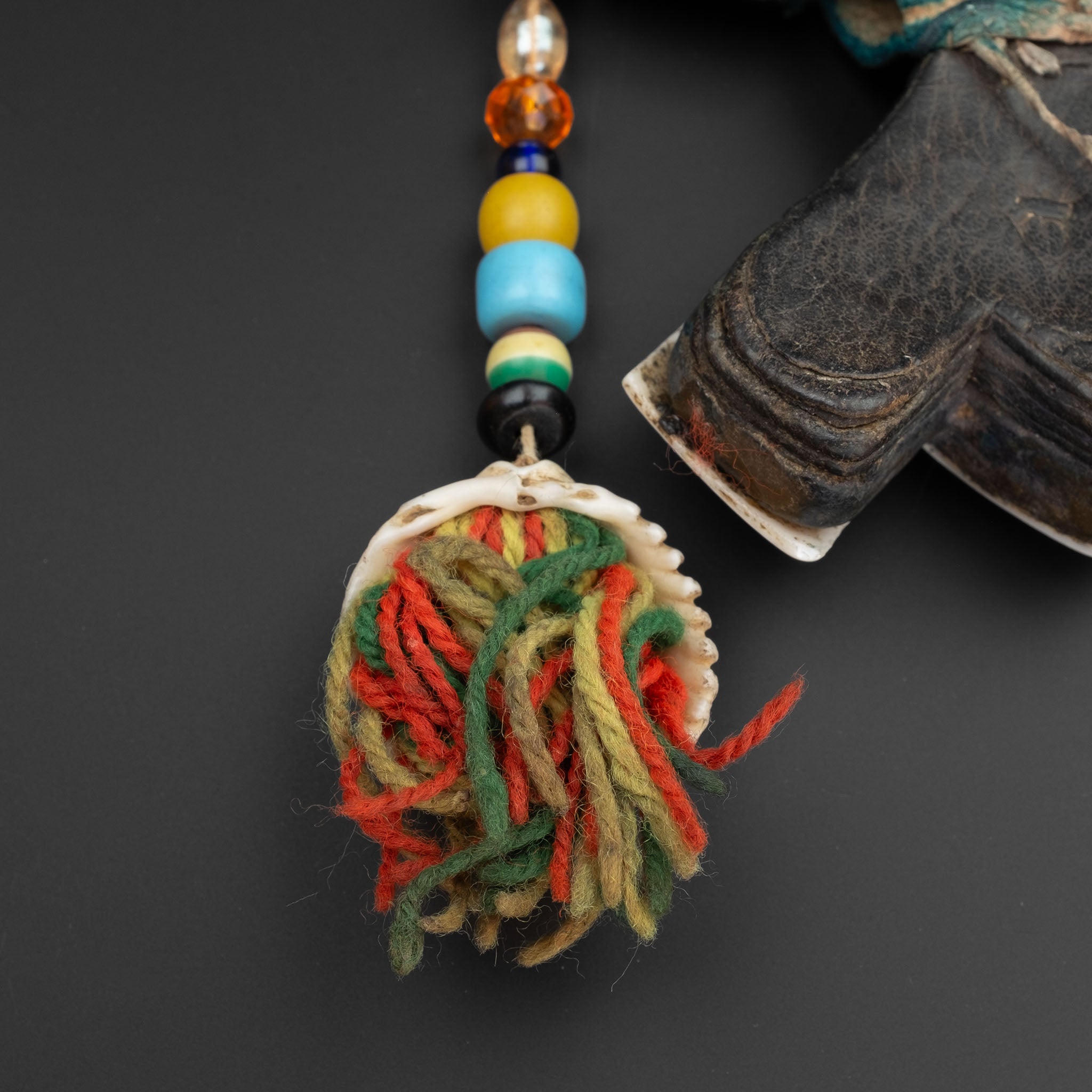 Vintage Tuareg Leather & Shell Khomissar Amulet Necklace, Niger/Mali