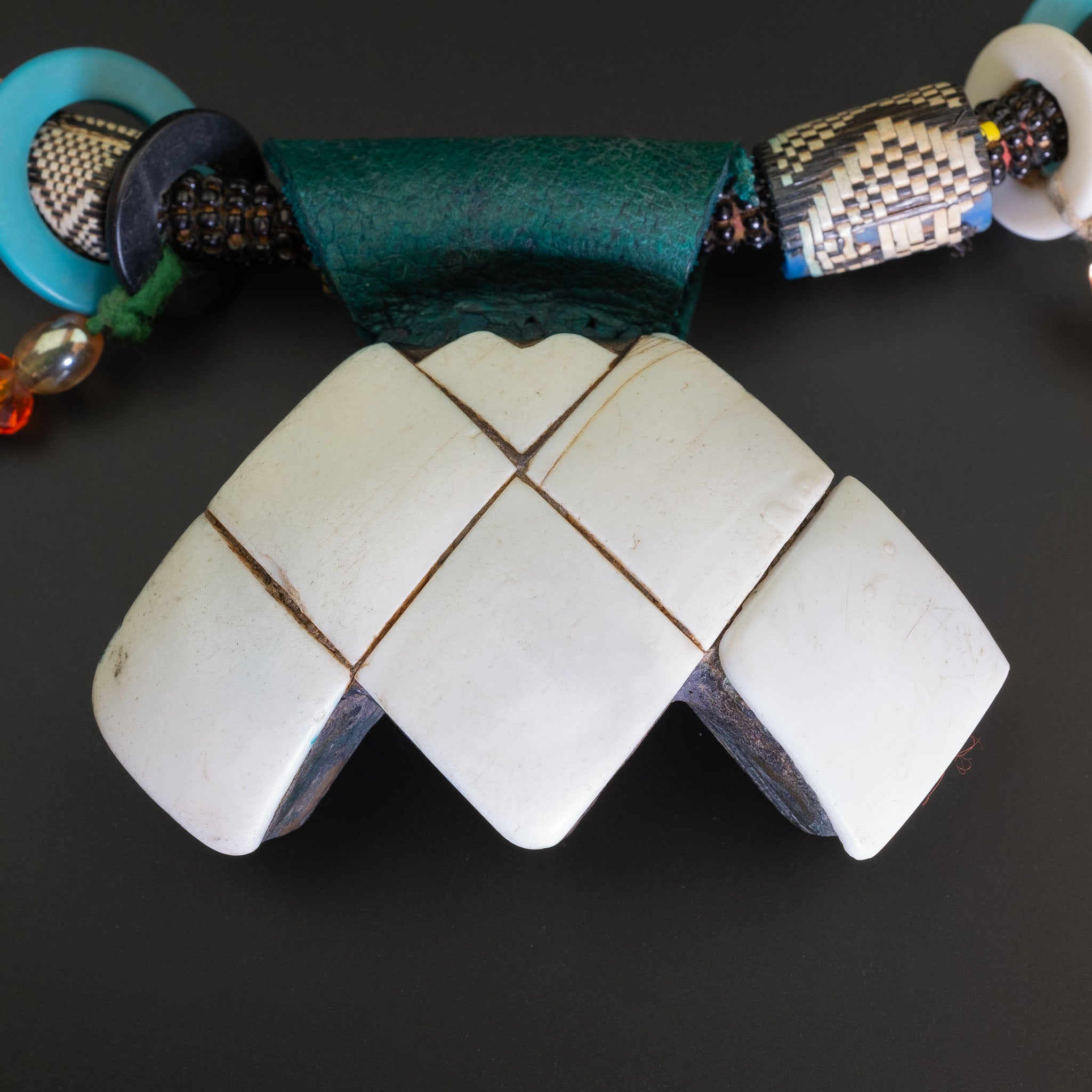 Vintage Tuareg Leather & Shell Khomissar Amulet Necklace, Niger/Mali