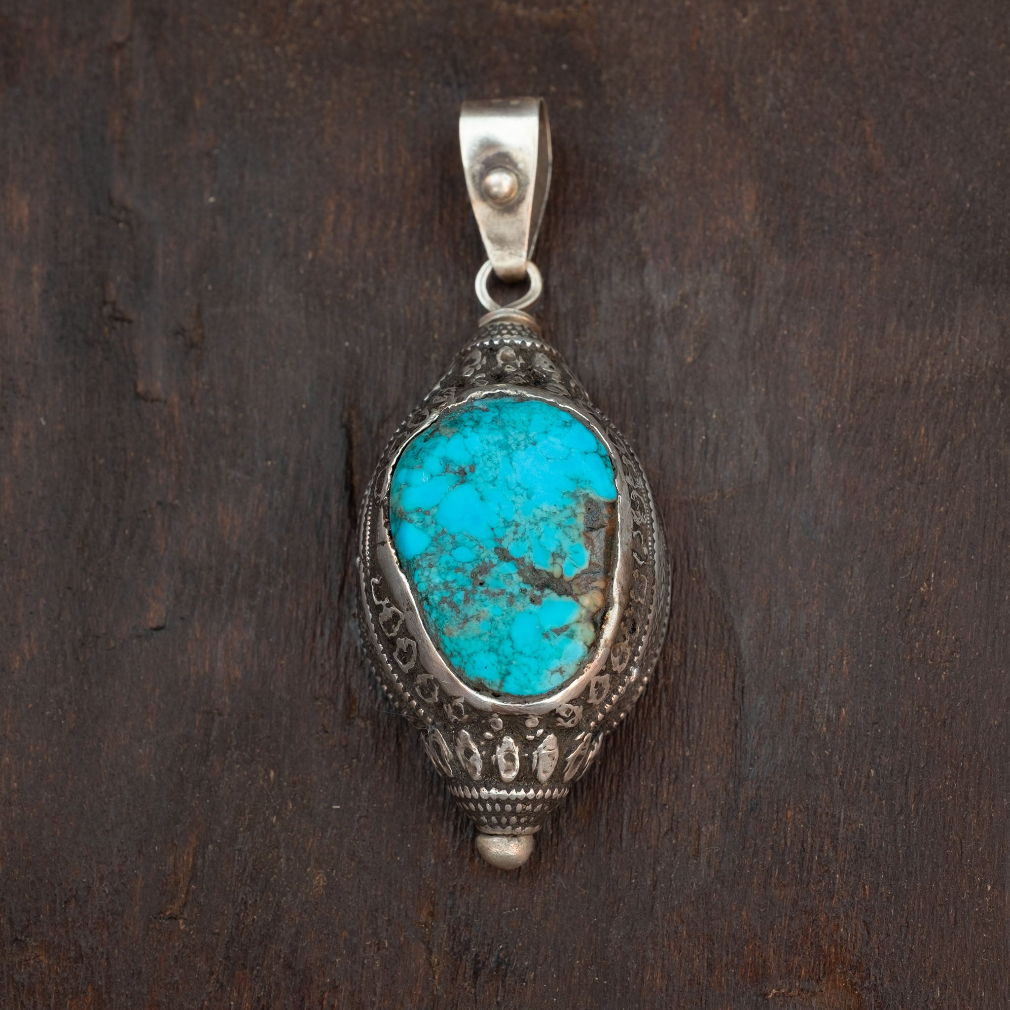 Antique Tibetan Hair Ornament Pendant & Silver Chain