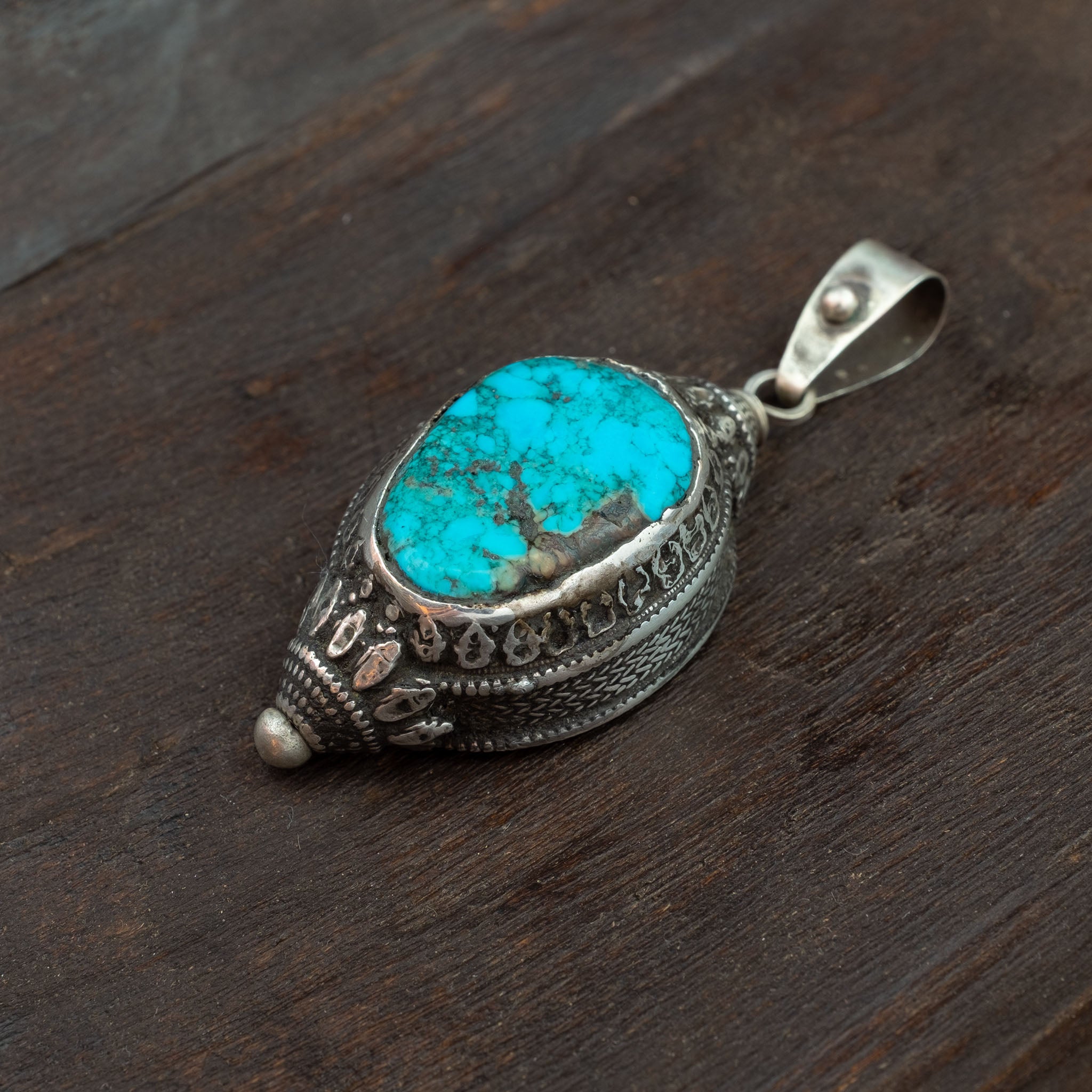 Antique Tibetan Hair Ornament Pendant & Silver Chain