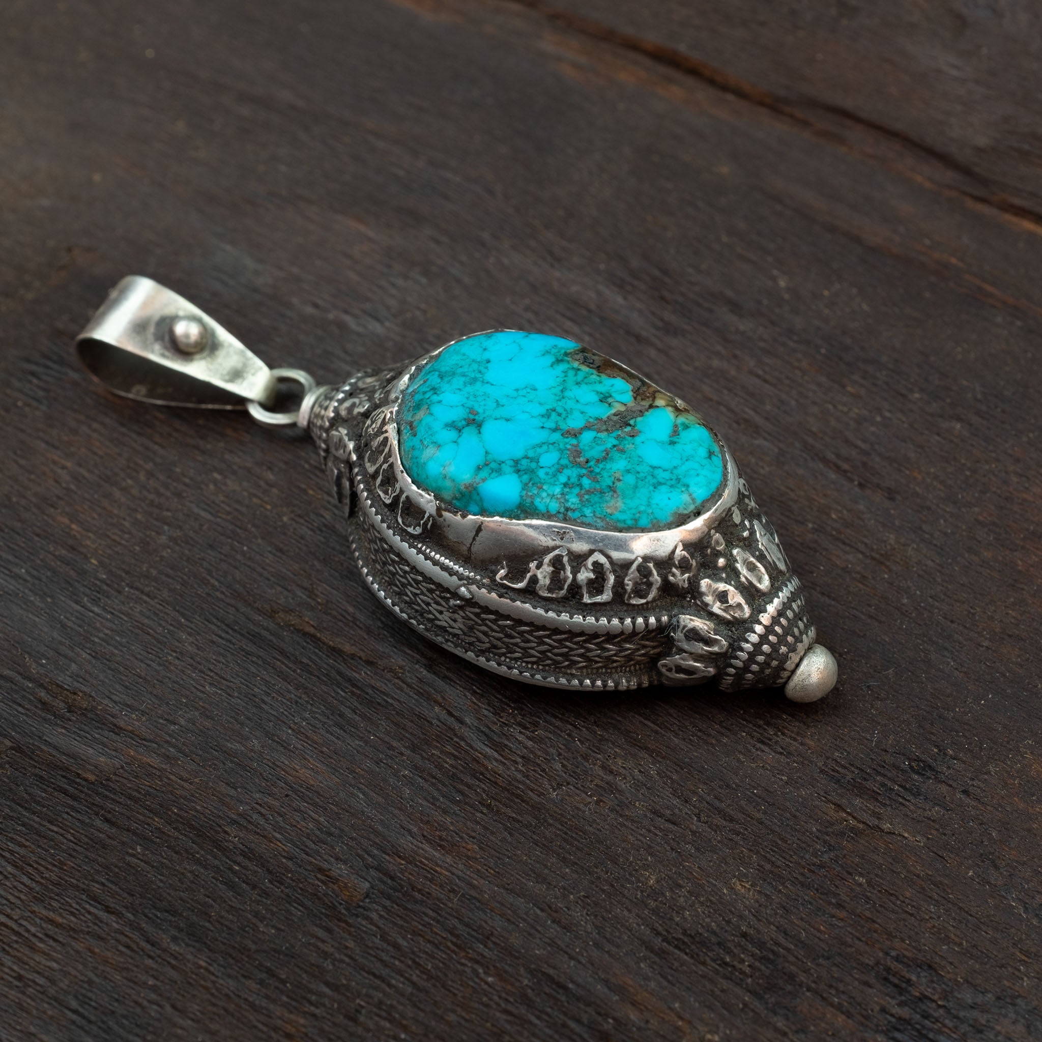 Antique Tibetan Hair Ornament Pendant & Silver Chain