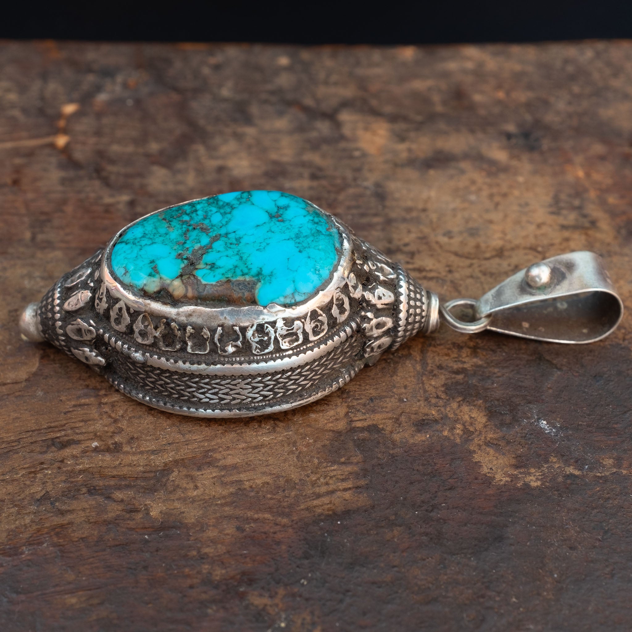 Antique Tibetan Hair Ornament Pendant & Silver Chain