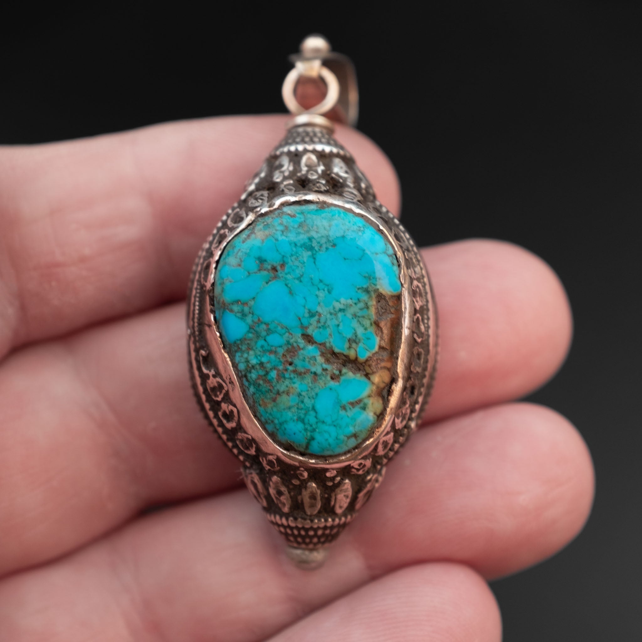 Antique Tibetan Hair Ornament Pendant & Silver Chain