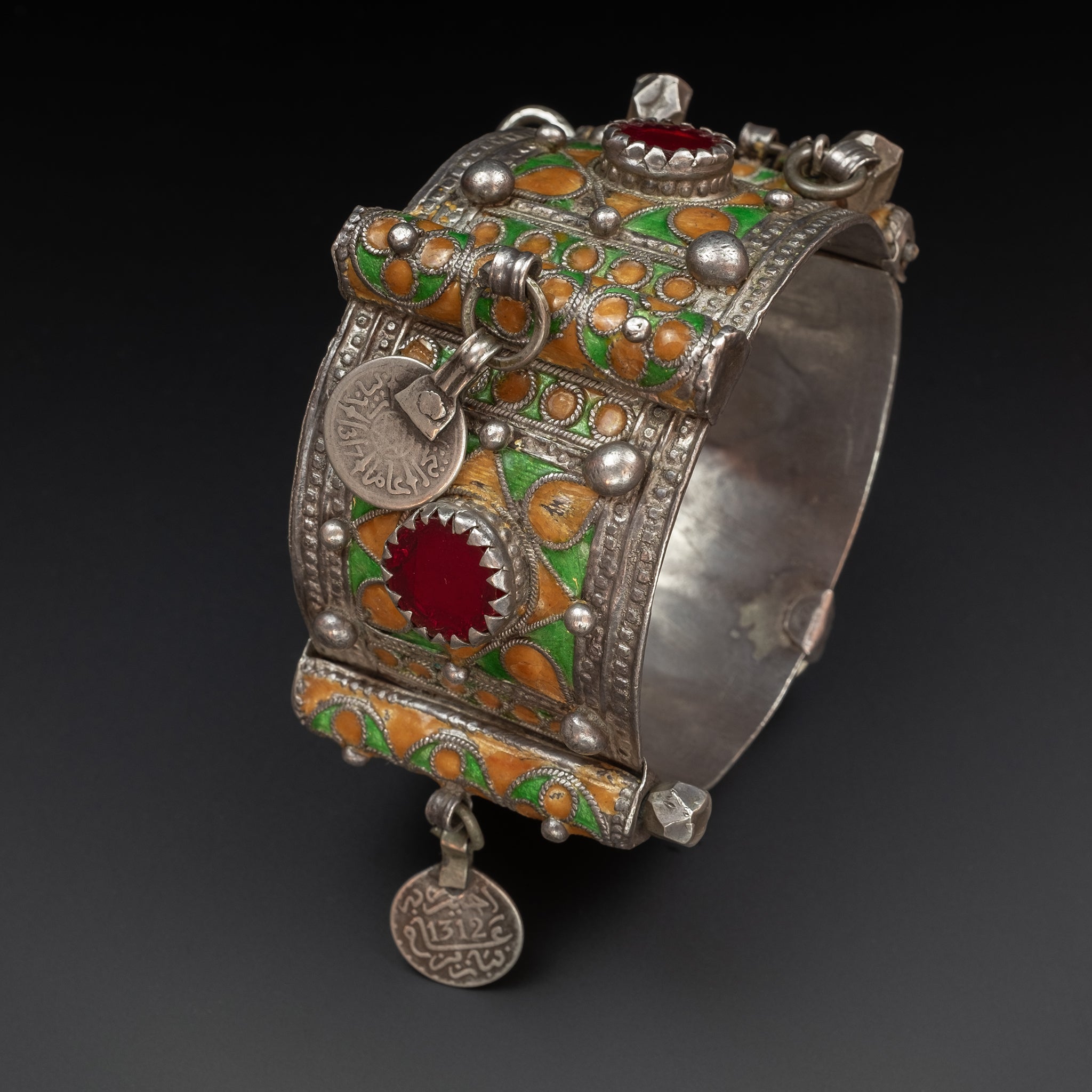 Vintage Moroccan Silver & Enamel Hinged Bracelet