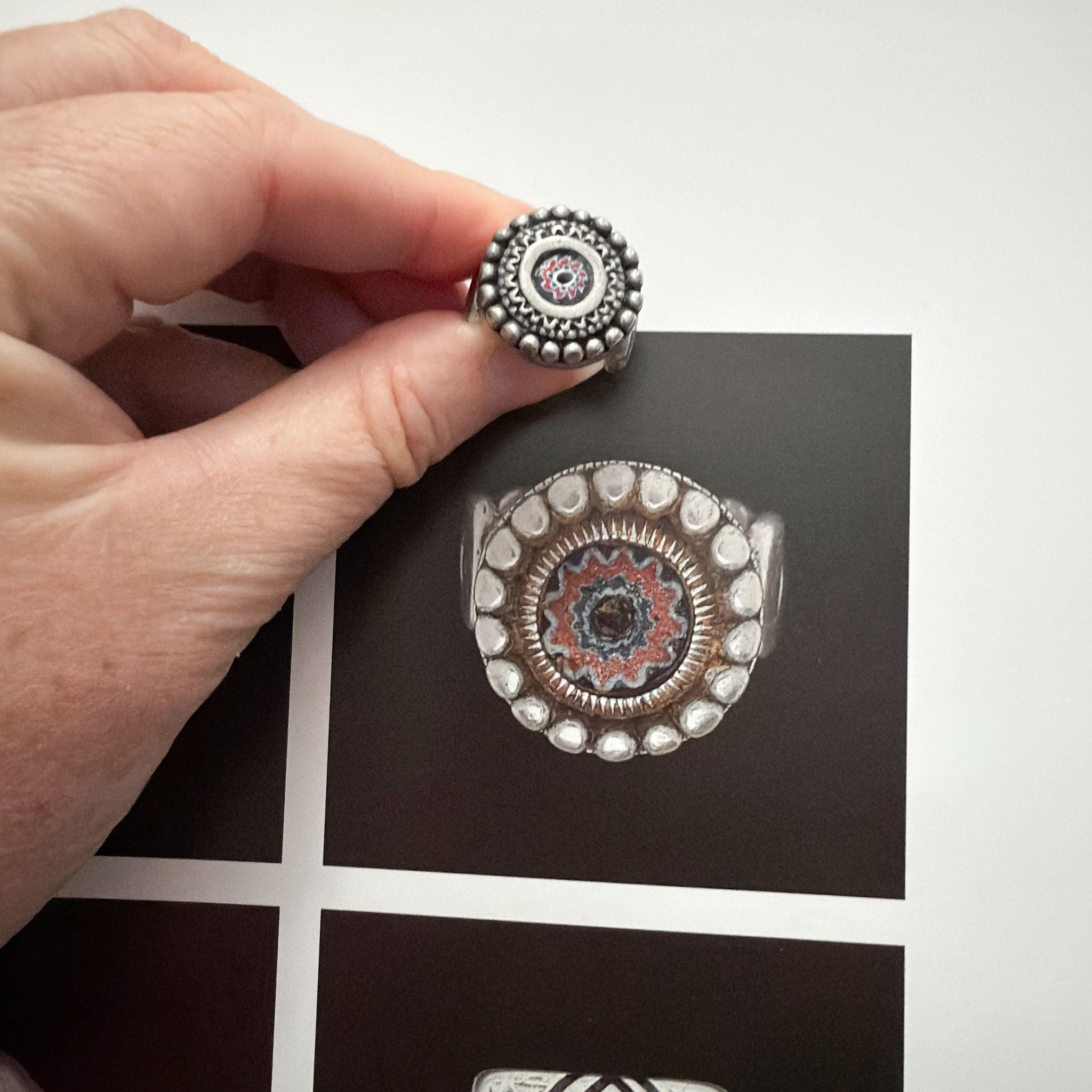 Silver Moroccan Berber Ring with Chevron Bead