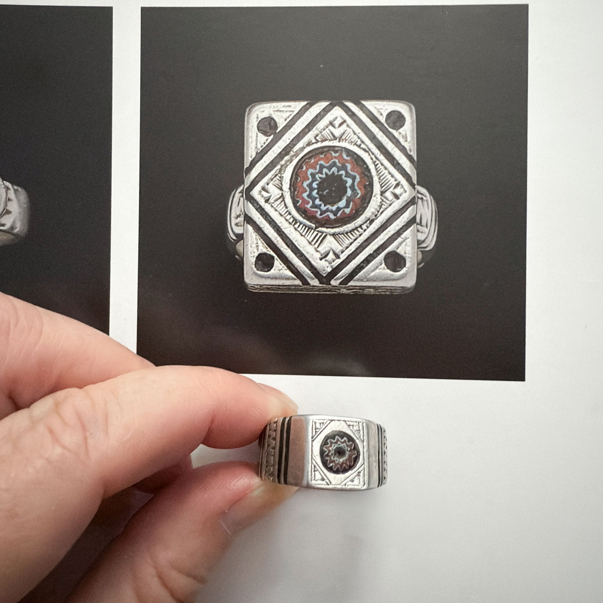 Old Silver Moroccan Berber Ring with Chevron Bead