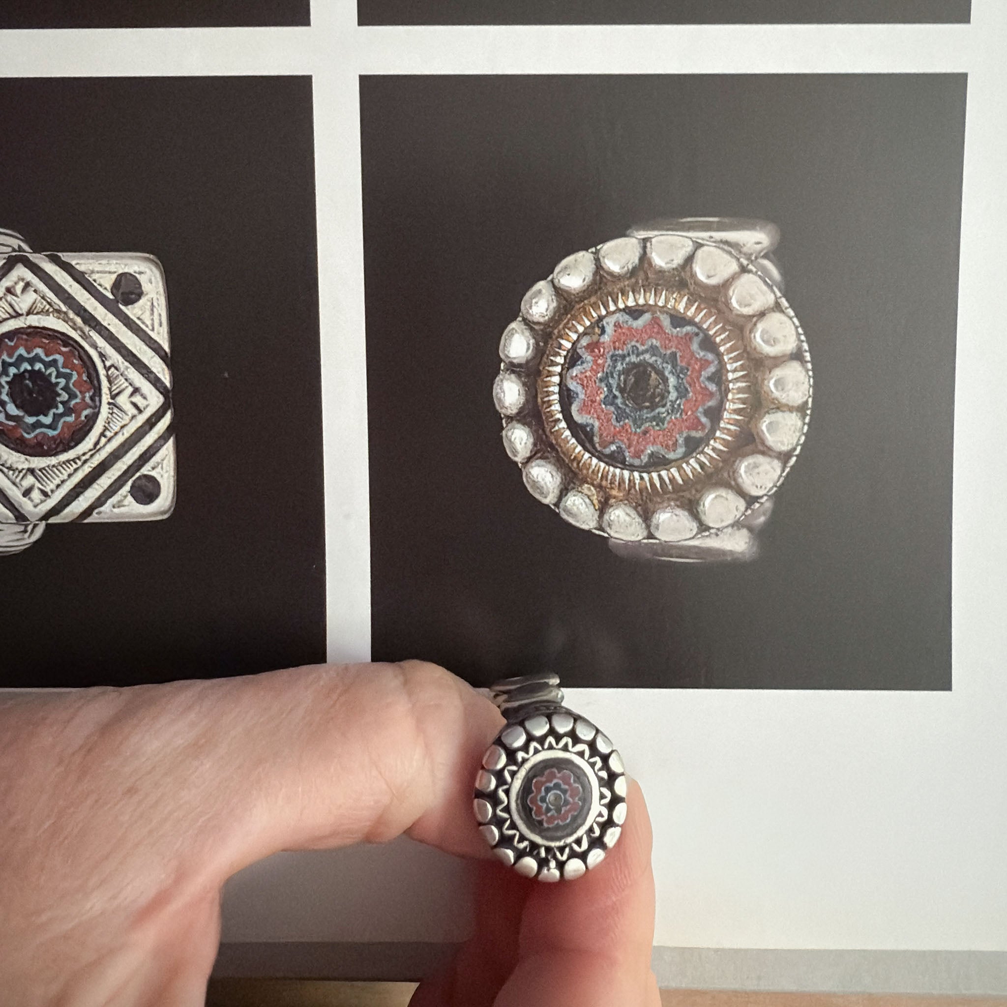 Vintage Silver Moroccan Berber Ring with Chevron Bead