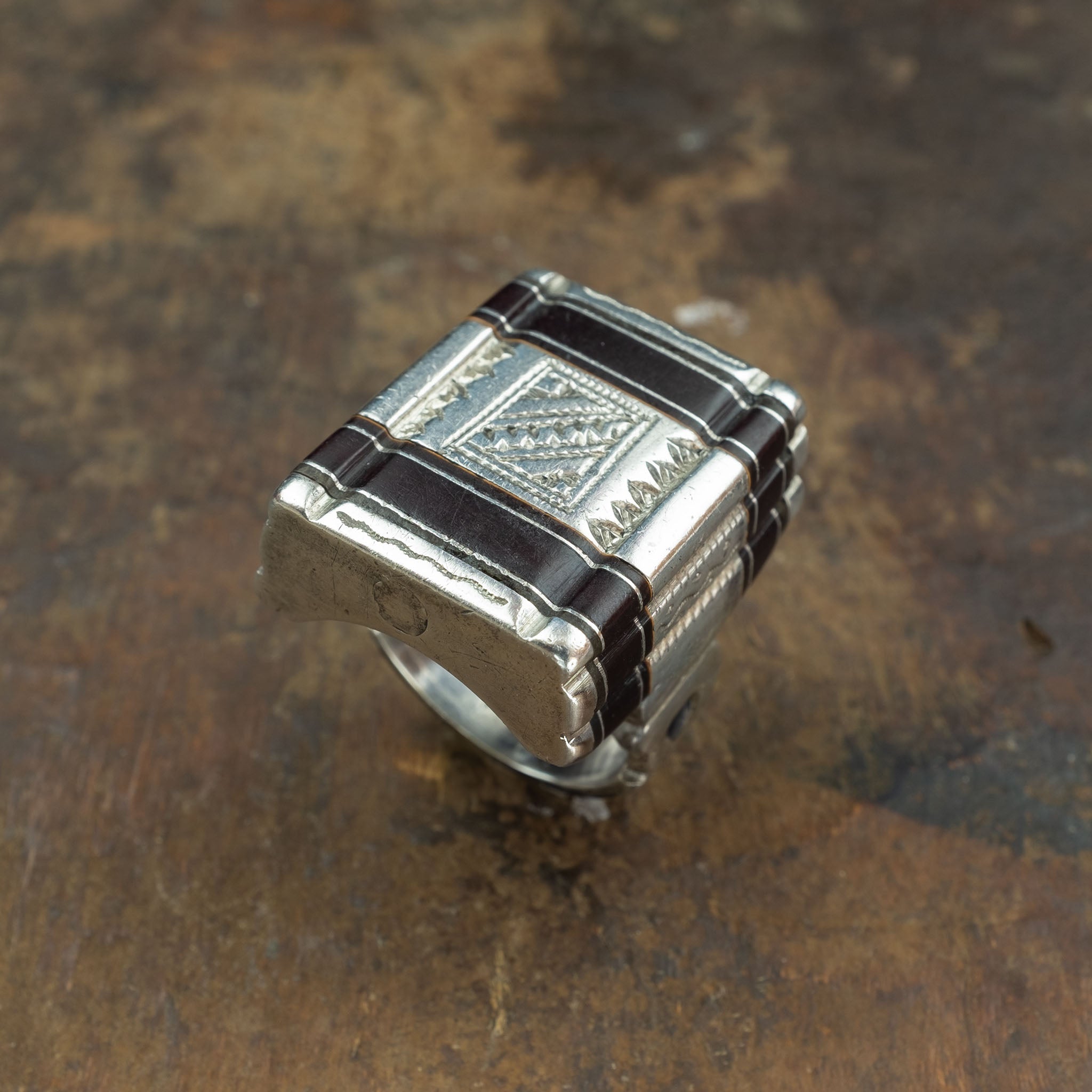 Vintage Tuareg Silver & Ebony Ring, Mauritania