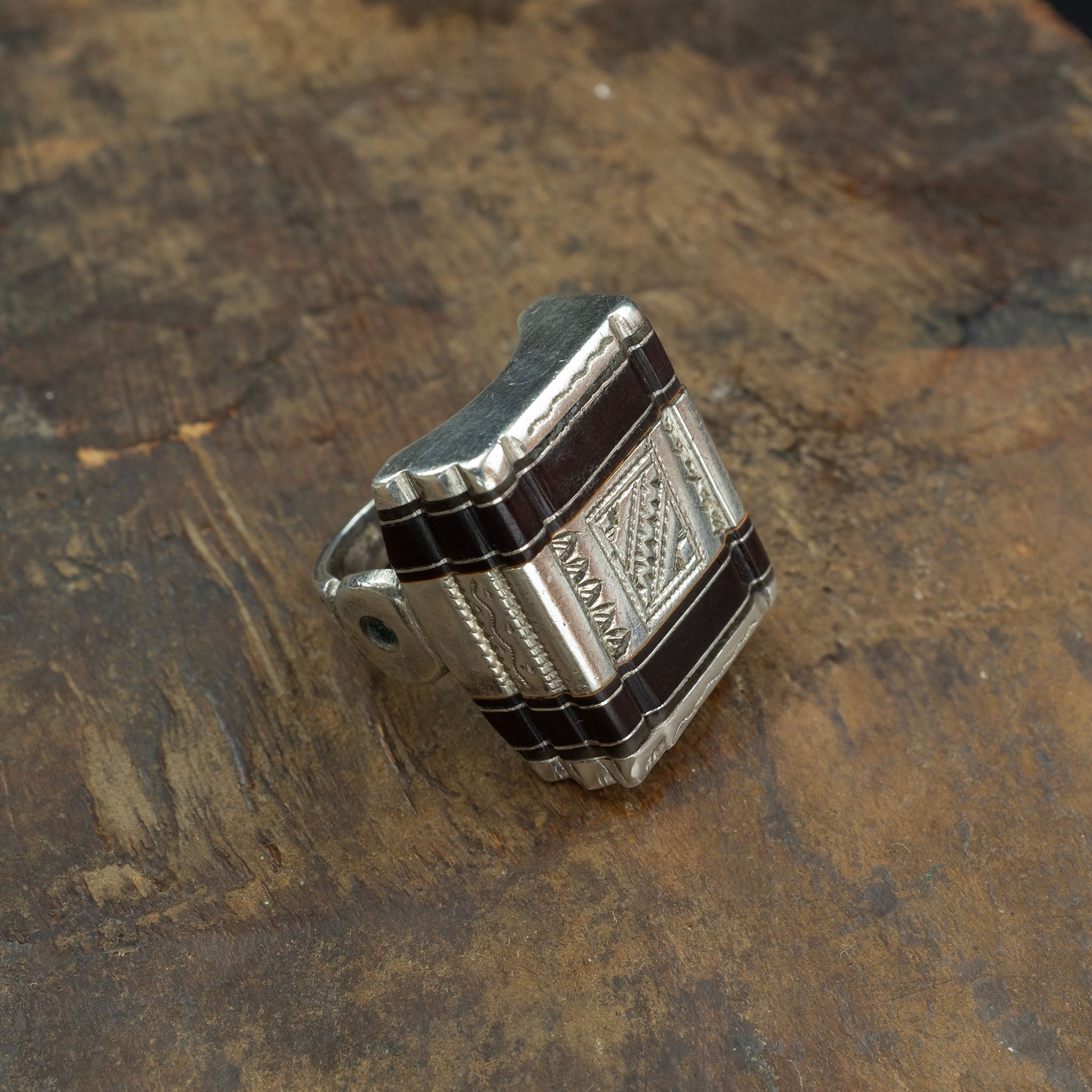 Vintage Tuareg Silver & Ebony Ring, Mauritania