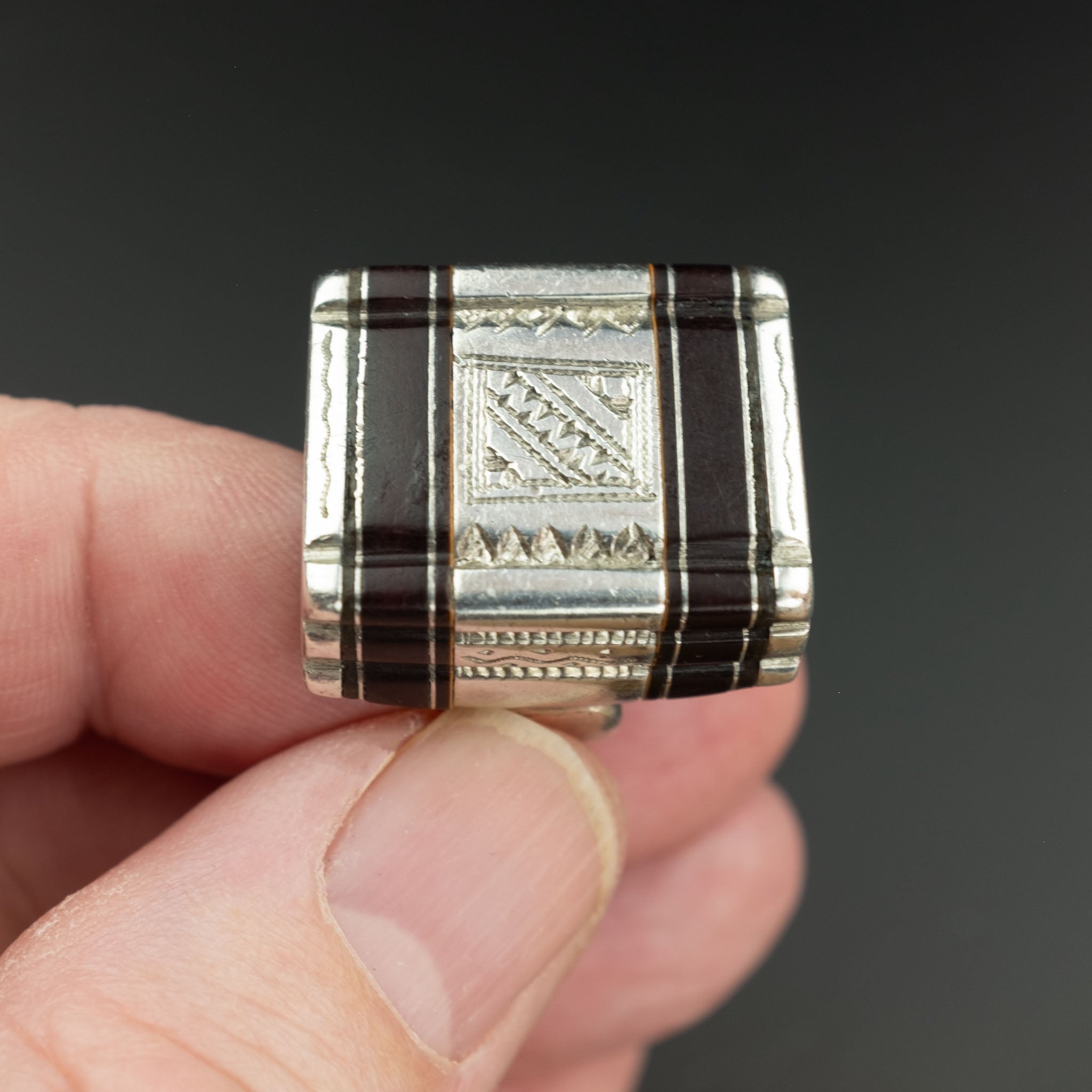 Vintage Tuareg Silver & Ebony Ring, Mauritania