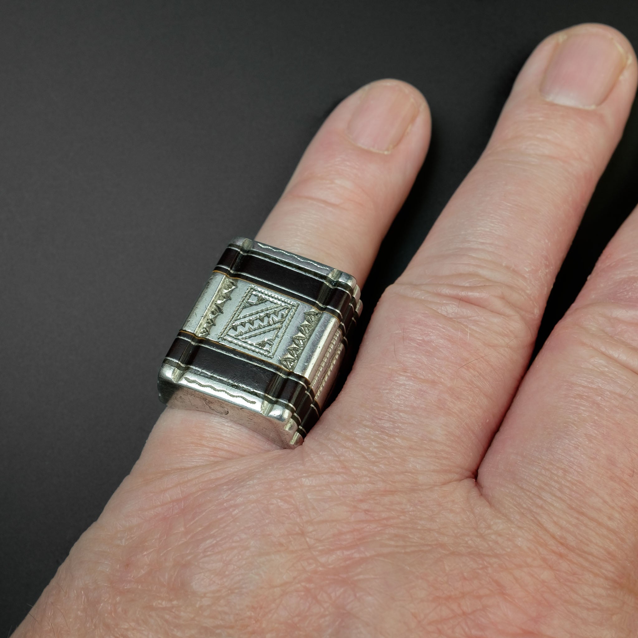 Vintage Tuareg Silver & Ebony Ring, Mauritania
