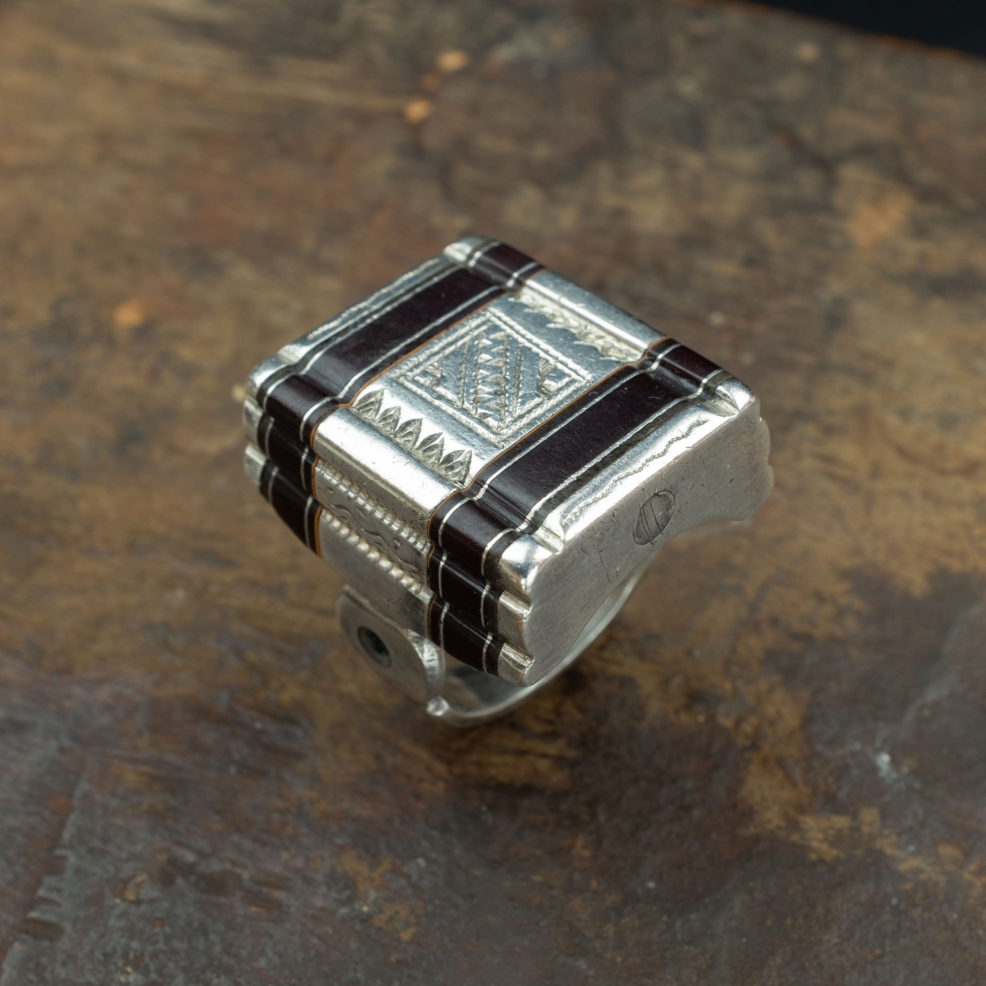 Vintage Tuareg Silver & Ebony Ring, Mauritania