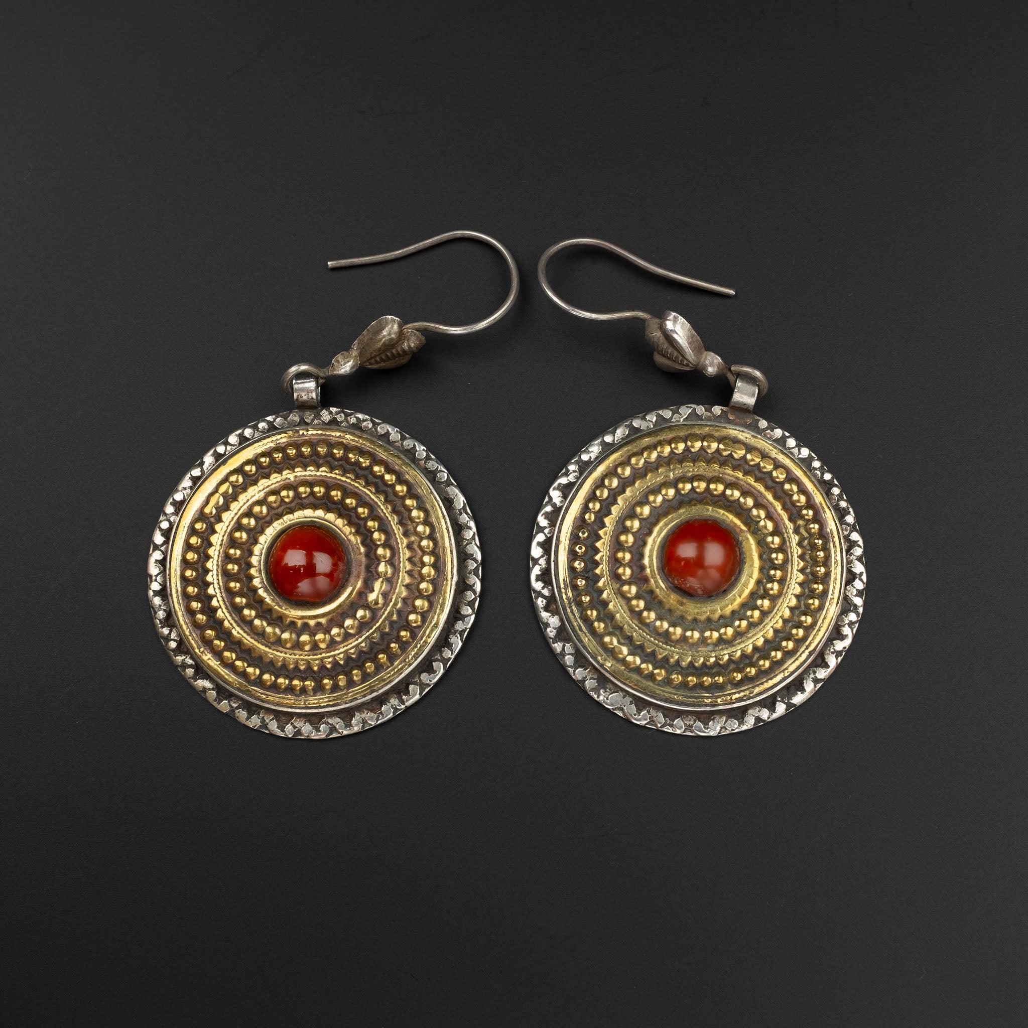 Turkmen Gilded Silver Disc Earrings, Central Asia