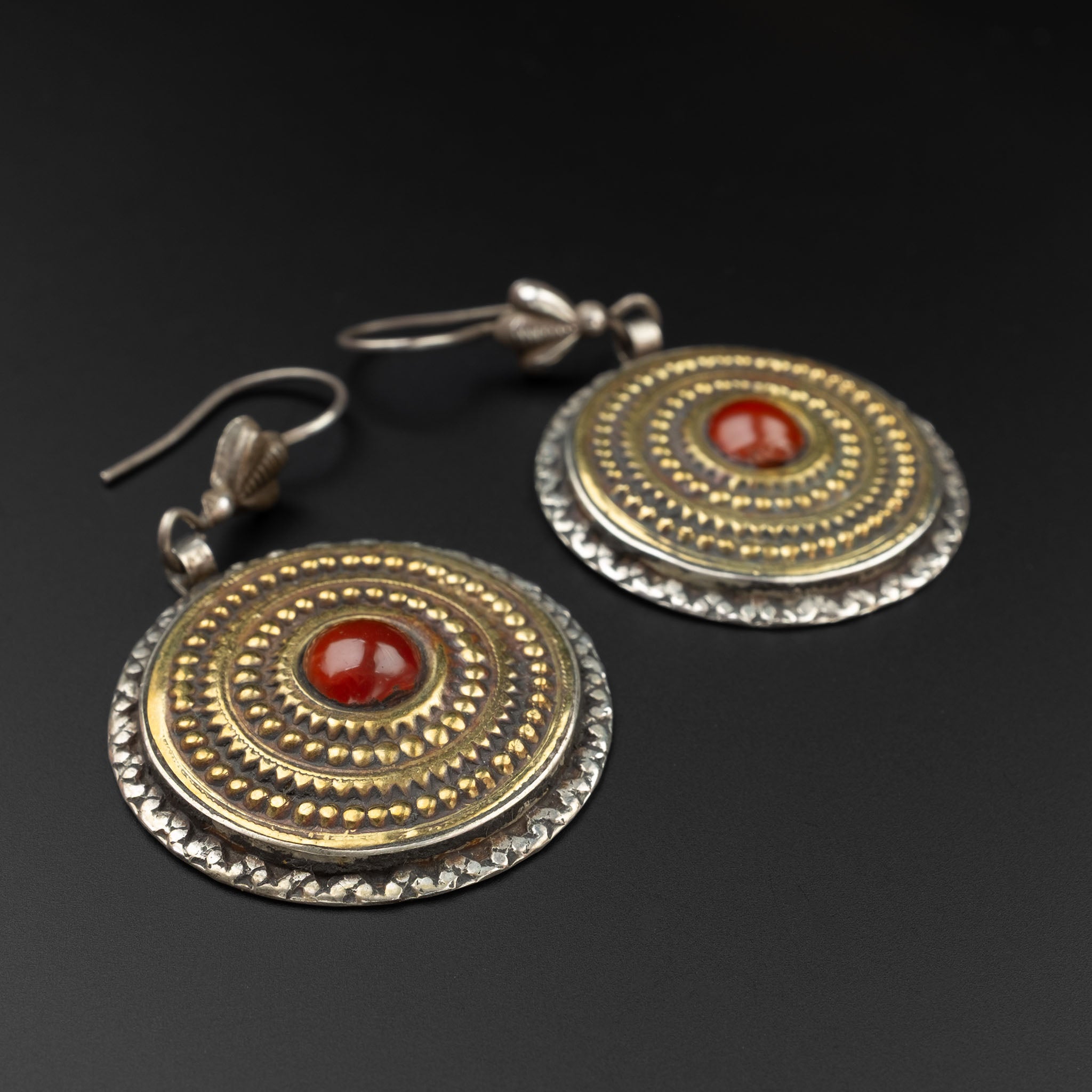 Turkmen Gilded Silver Disc Earrings, Central Asia