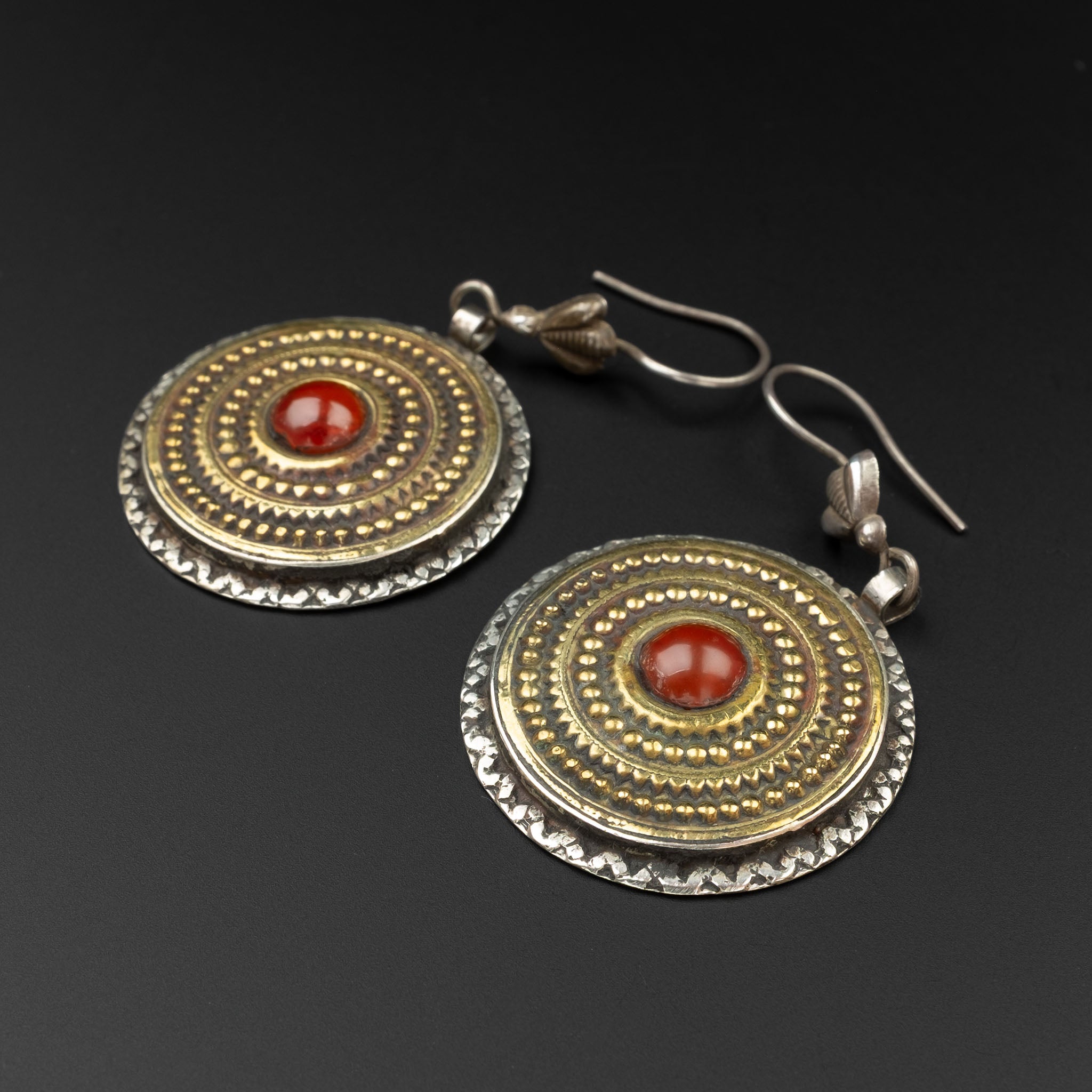Turkmen Gilded Silver Disc Earrings, Central Asia