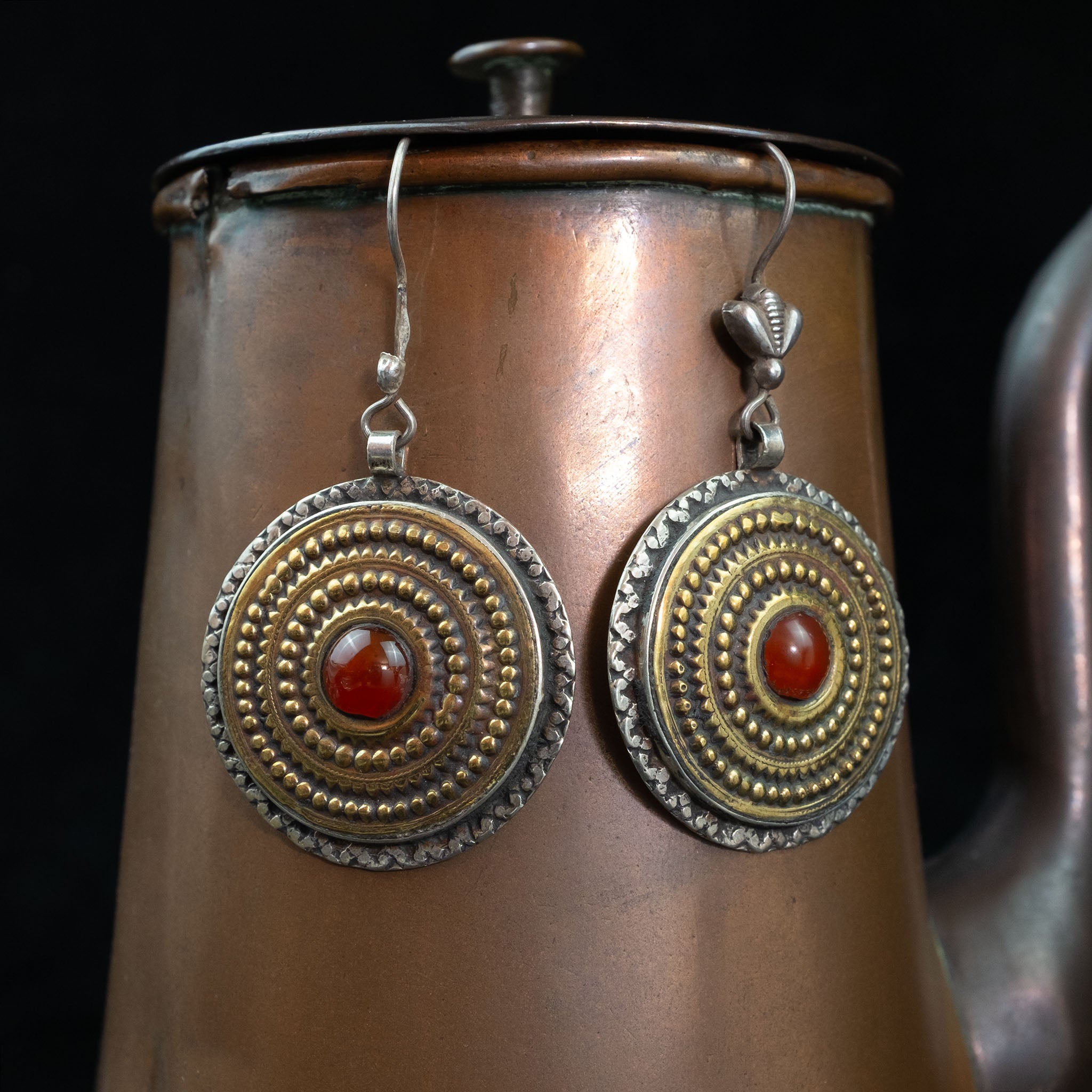 Turkmen Gilded Silver Disc Earrings, Central Asia
