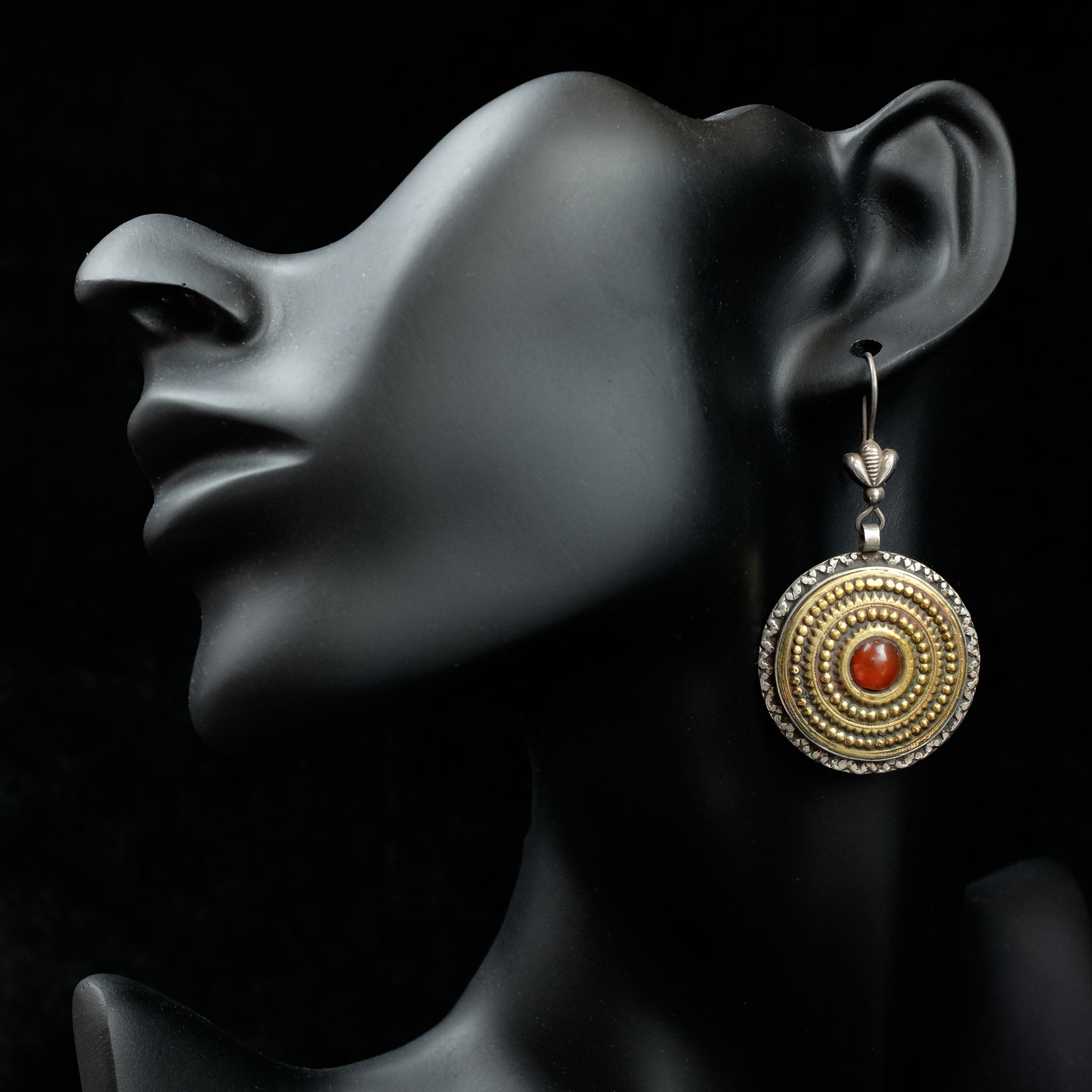 Turkmen Gilded Silver Disc Earrings, Central Asia