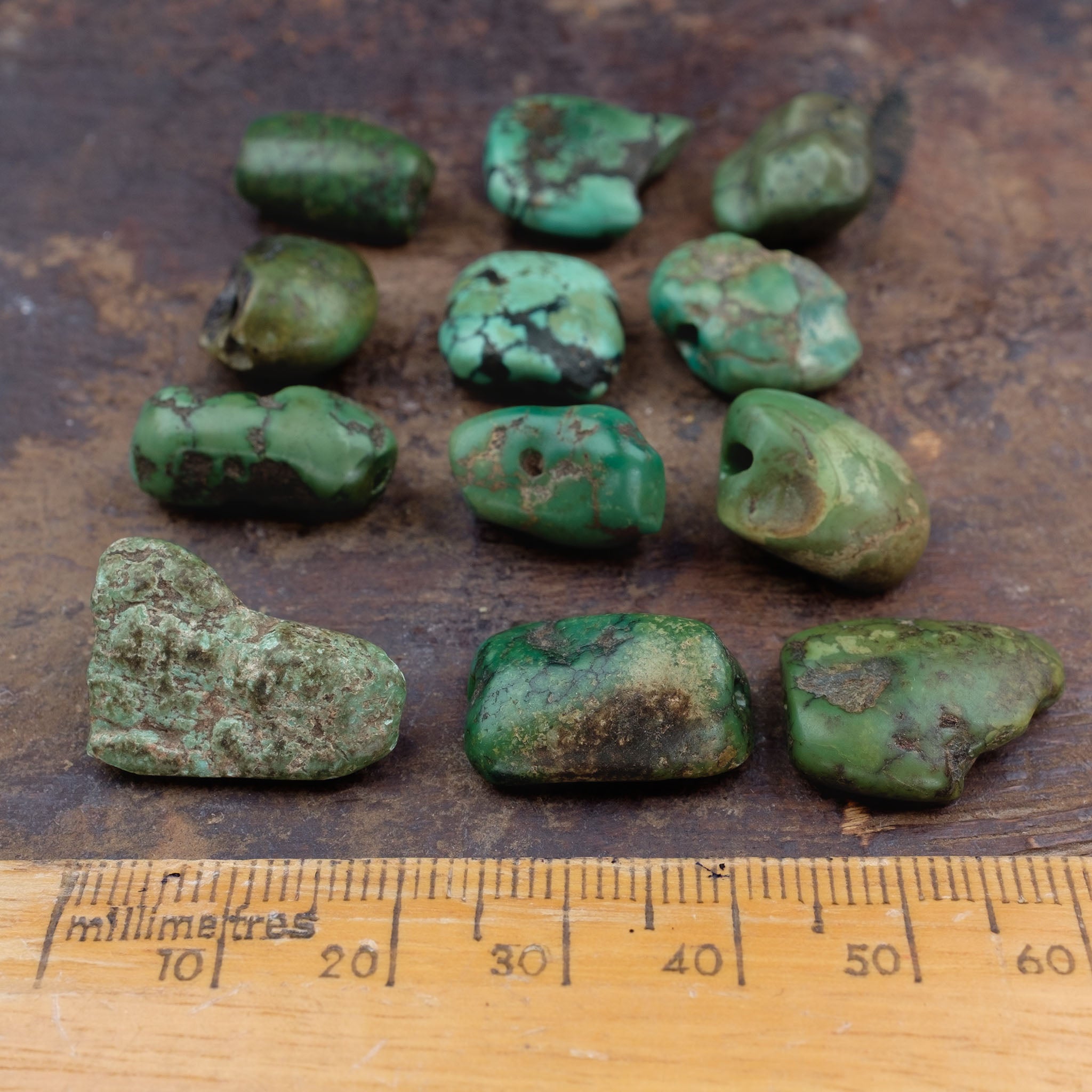 Collection of 12 Antique Tibetan Turquoise Beads - slightly damaged (24.4 g)