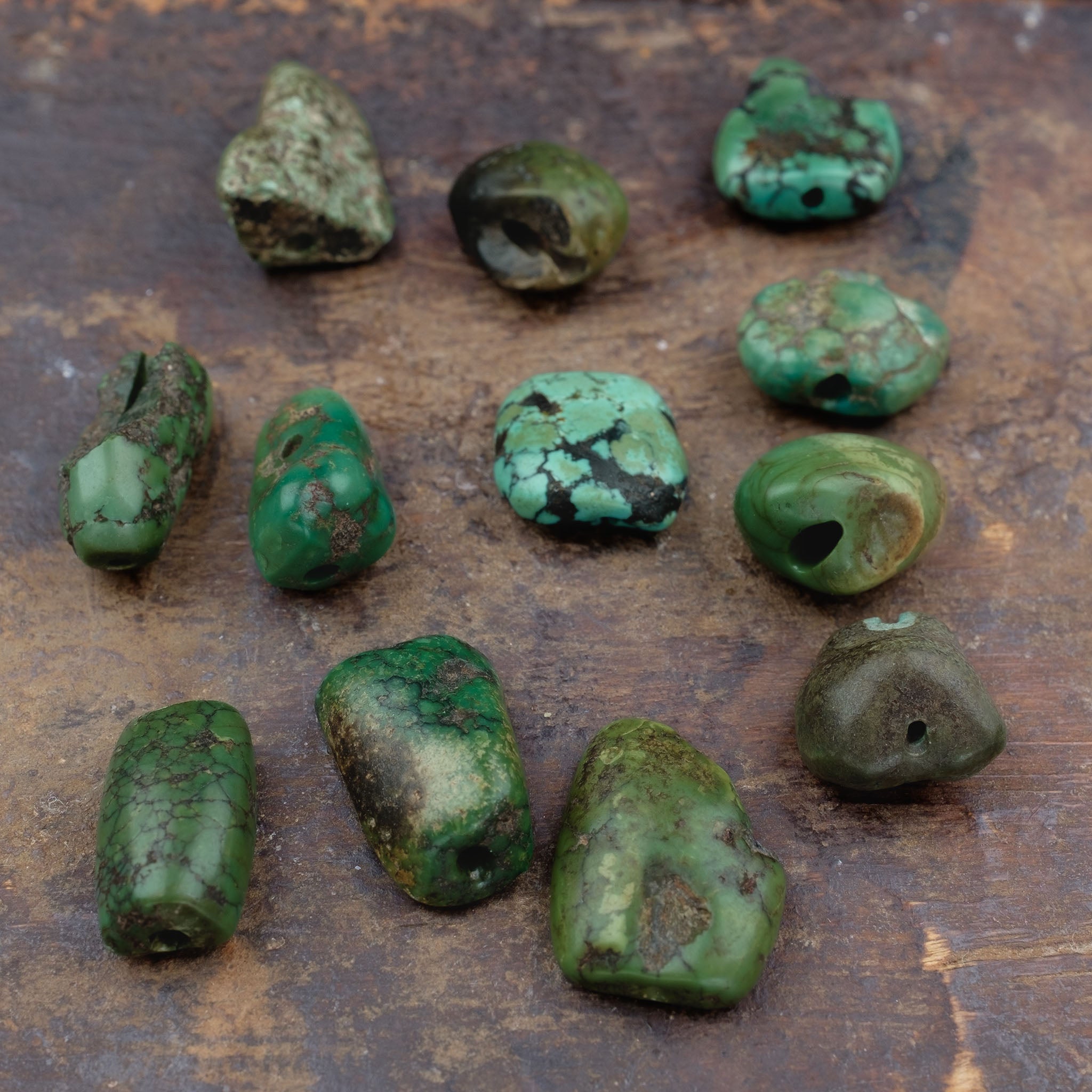 Collection of 12 Antique Tibetan Turquoise Beads - slightly damaged (24.4 g)