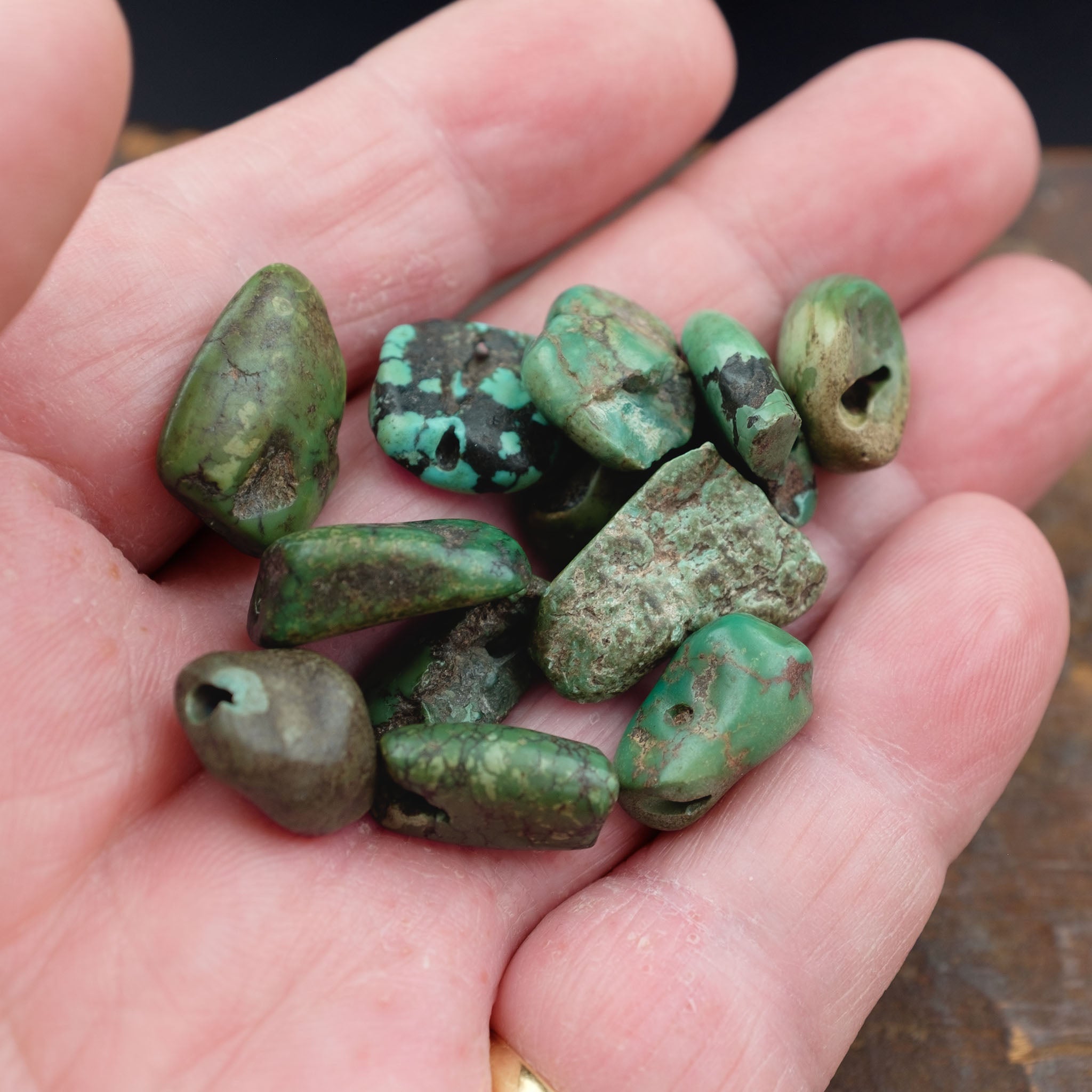 Collection of 12 Antique Tibetan Turquoise Beads - slightly damaged (24.4 g)