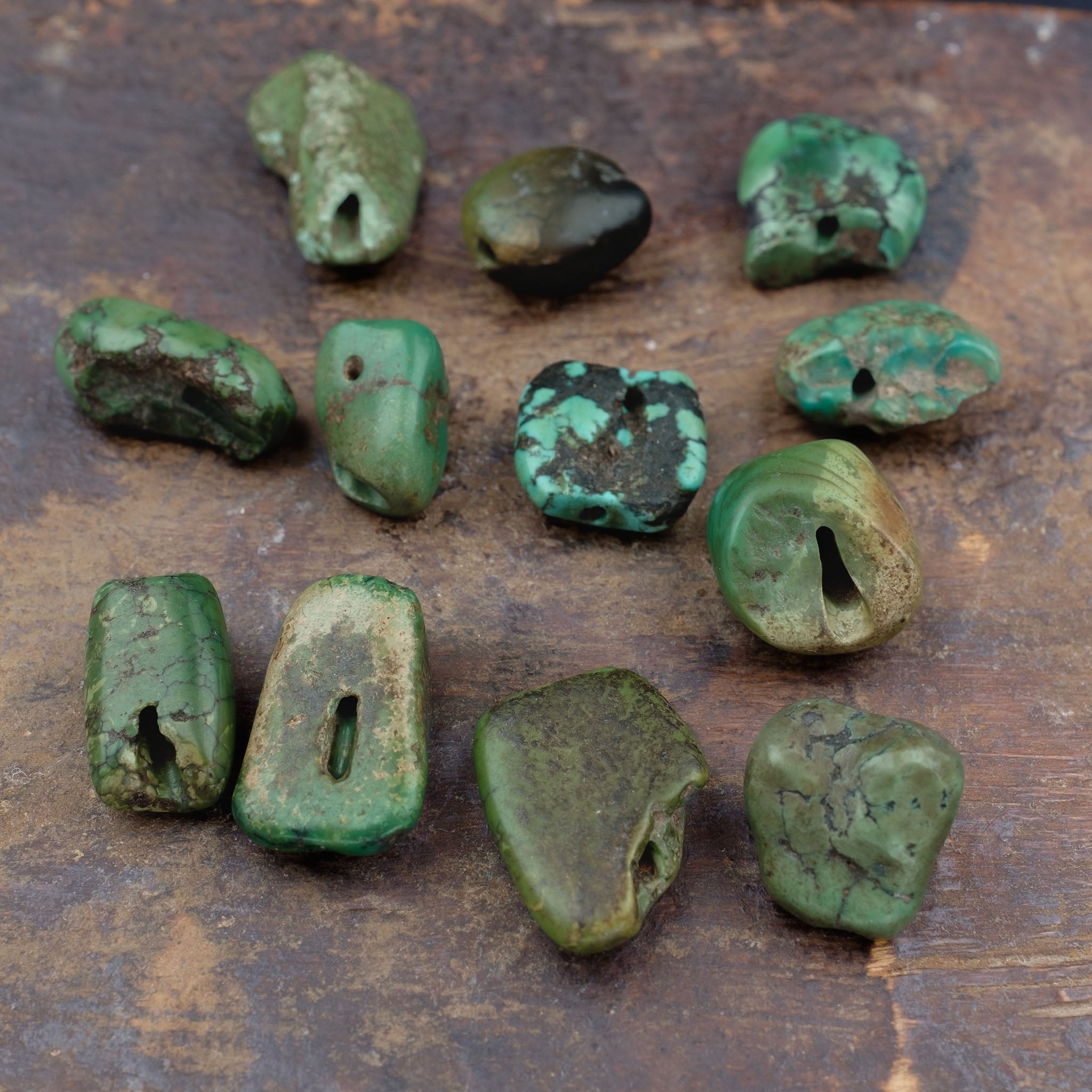 Collection of 12 Antique Tibetan Turquoise Beads - slightly damaged (24.4 g)