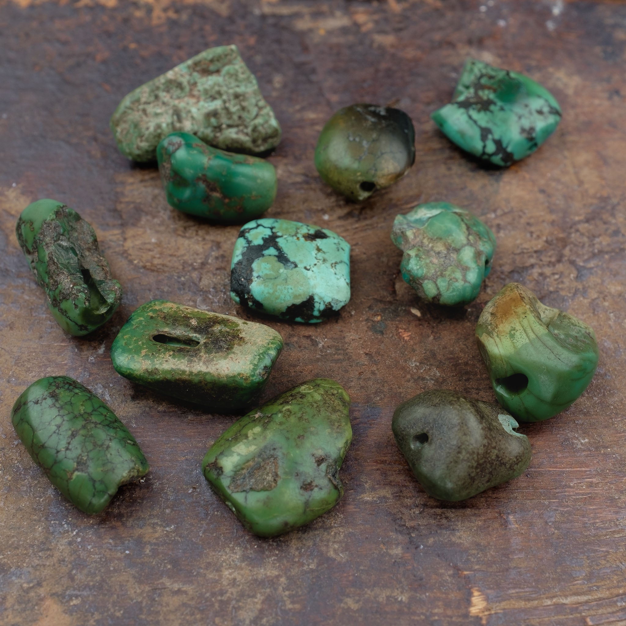 Collection of 12 Antique Tibetan Turquoise Beads - slightly damaged (24.4 g)
