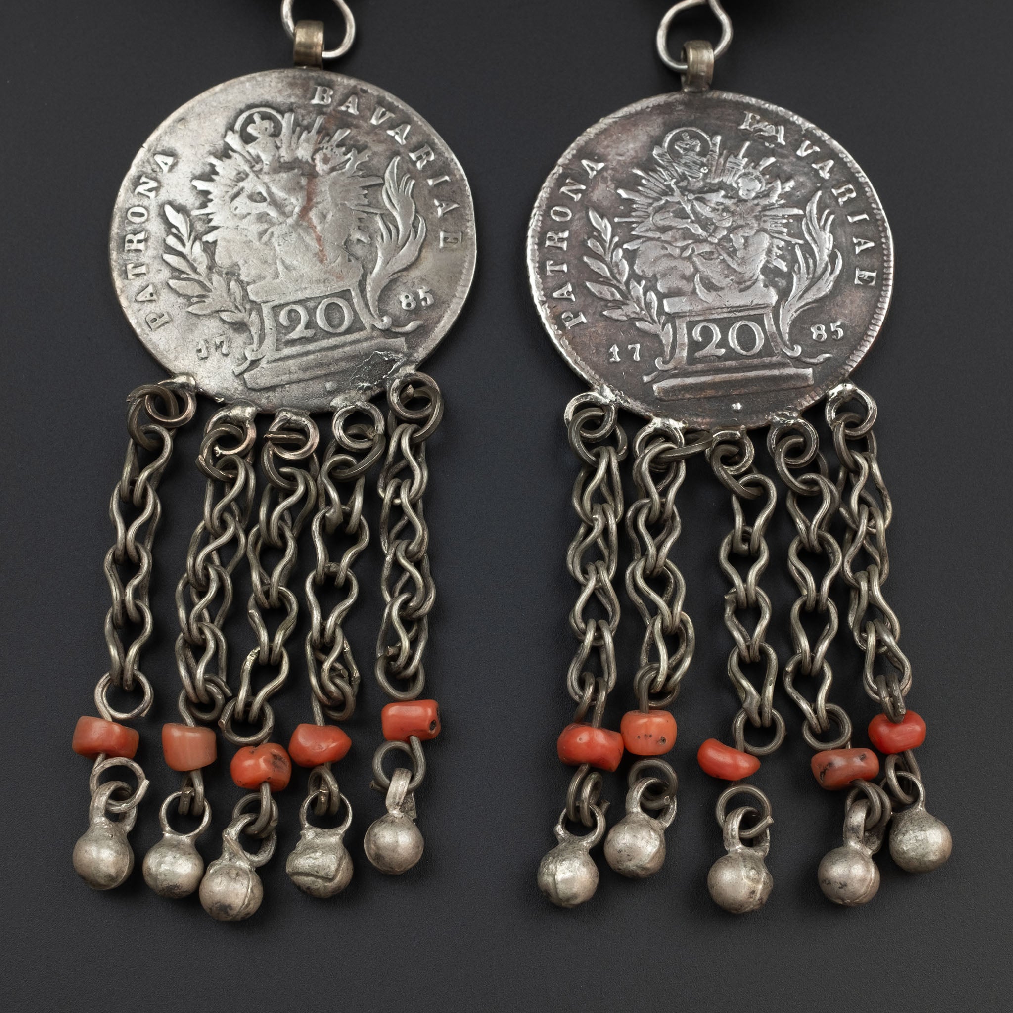 Vintage Silver & Coral Uzbek Coin Earrings