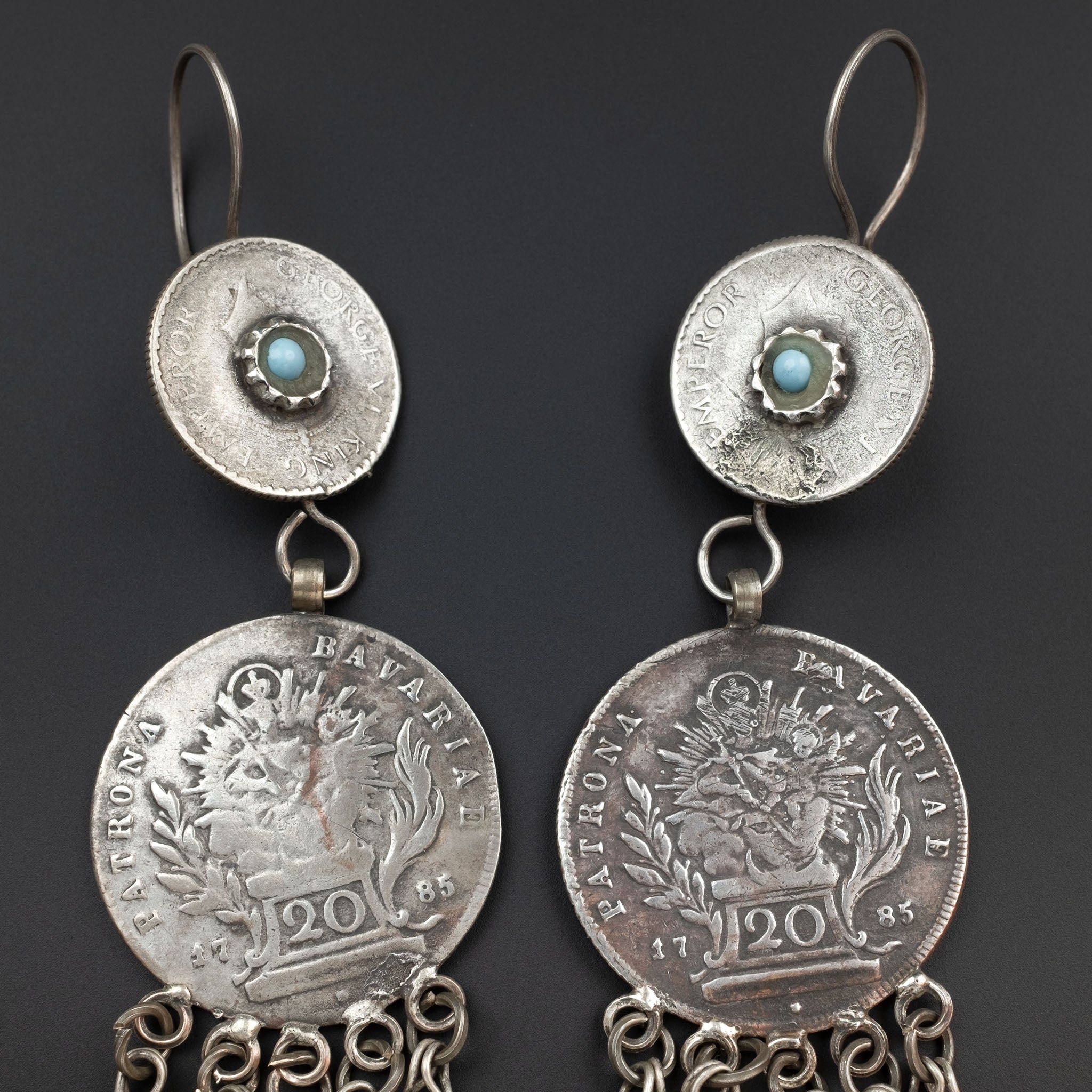 Vintage Silver & Coral Uzbek Coin Earrings