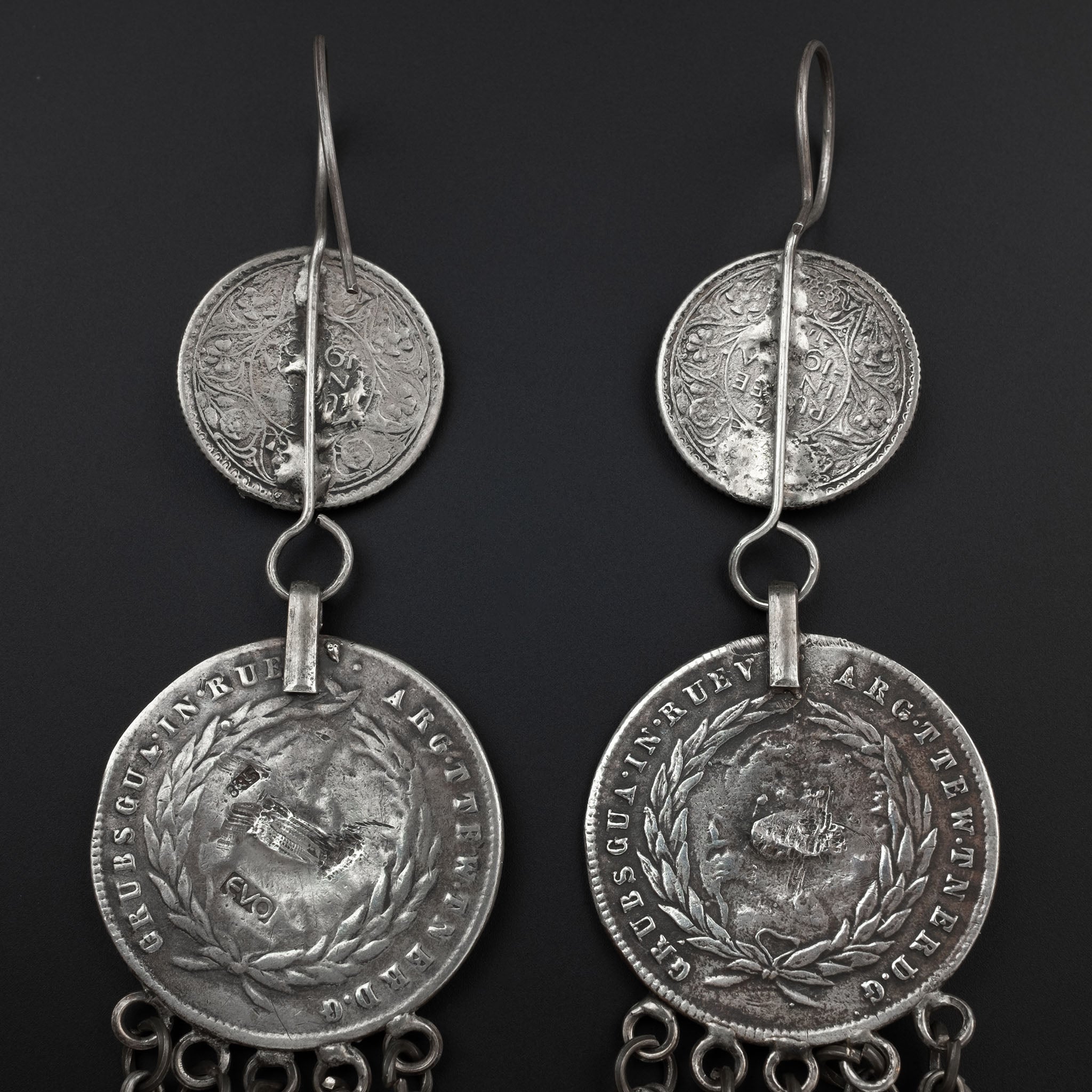 Vintage Silver & Coral Uzbek Coin Earrings