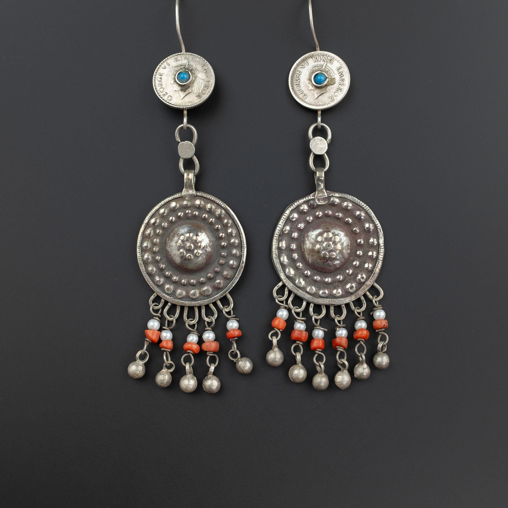 Vintage Silver Uzbek Earrings, Central Asia