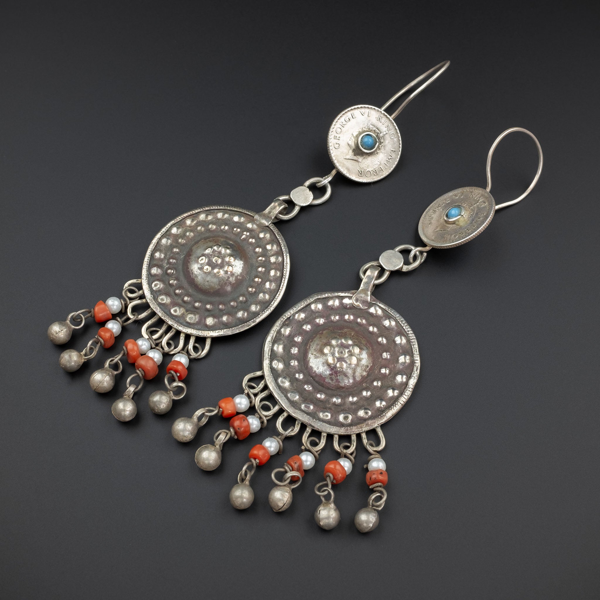 Vintage Silver Uzbek Earrings, Central Asia