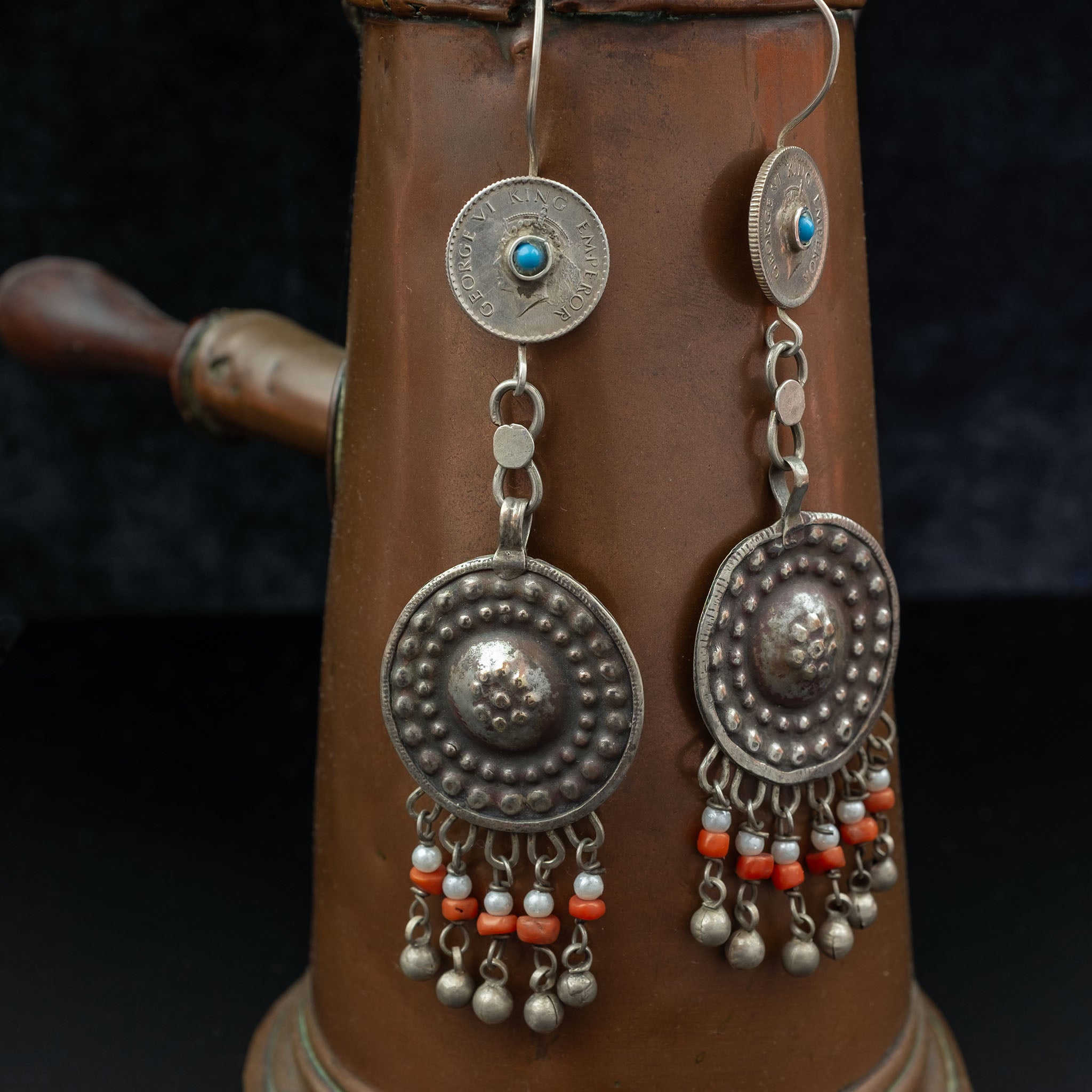 Vintage Silver Uzbek Earrings, Central Asia