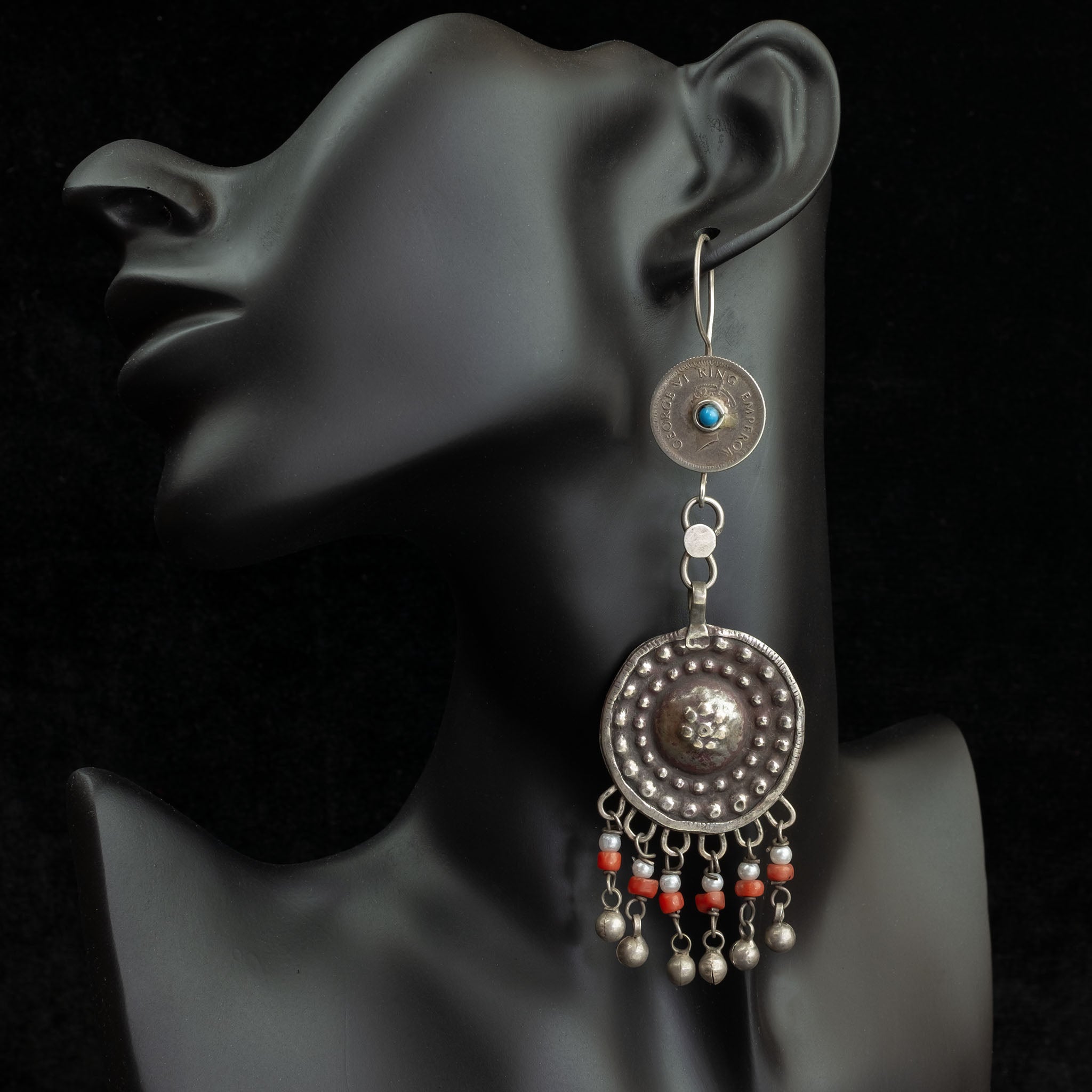 Vintage Silver Uzbek Earrings, Central Asia