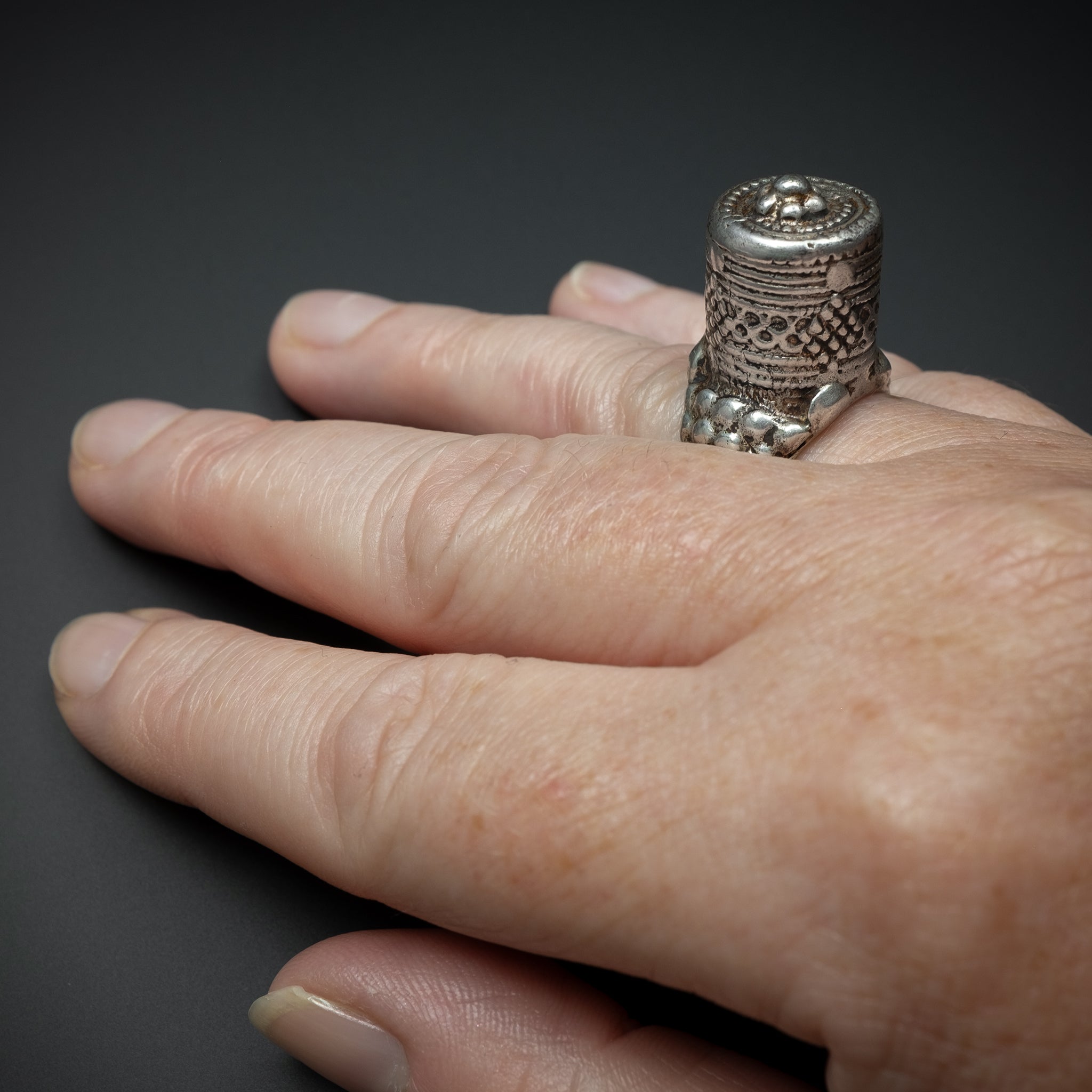 Old 1930s Silver Tower Ring, Yemen