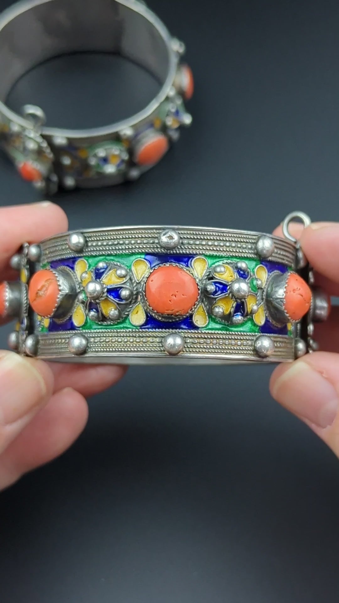 Pair of Old Silver & Enamel Kabyle Bracelets, Beni Yenni, Kabylie Jewelry - 207