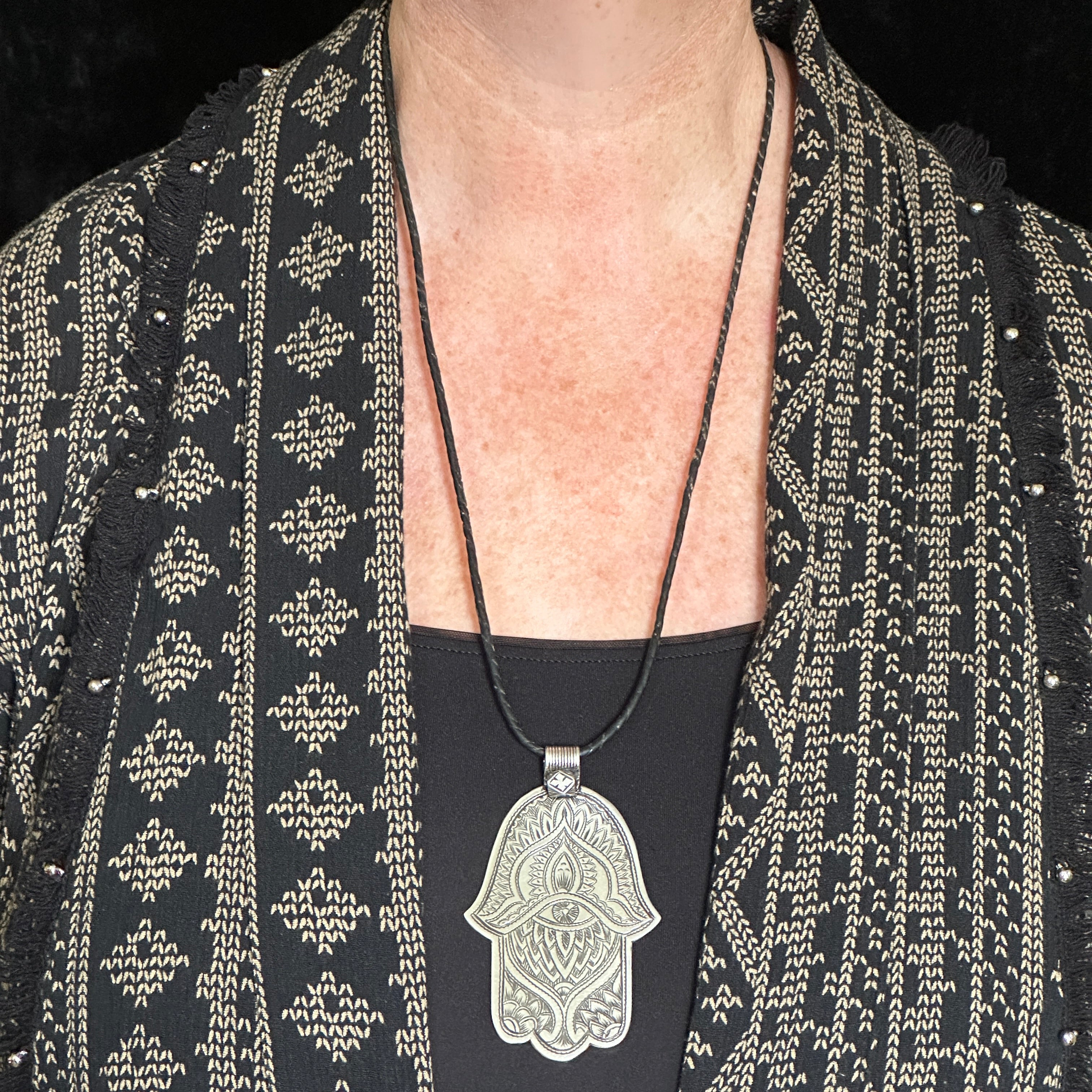 Large Silver Hallmarked Khamsa (Hamsa) Pendant, Morocco